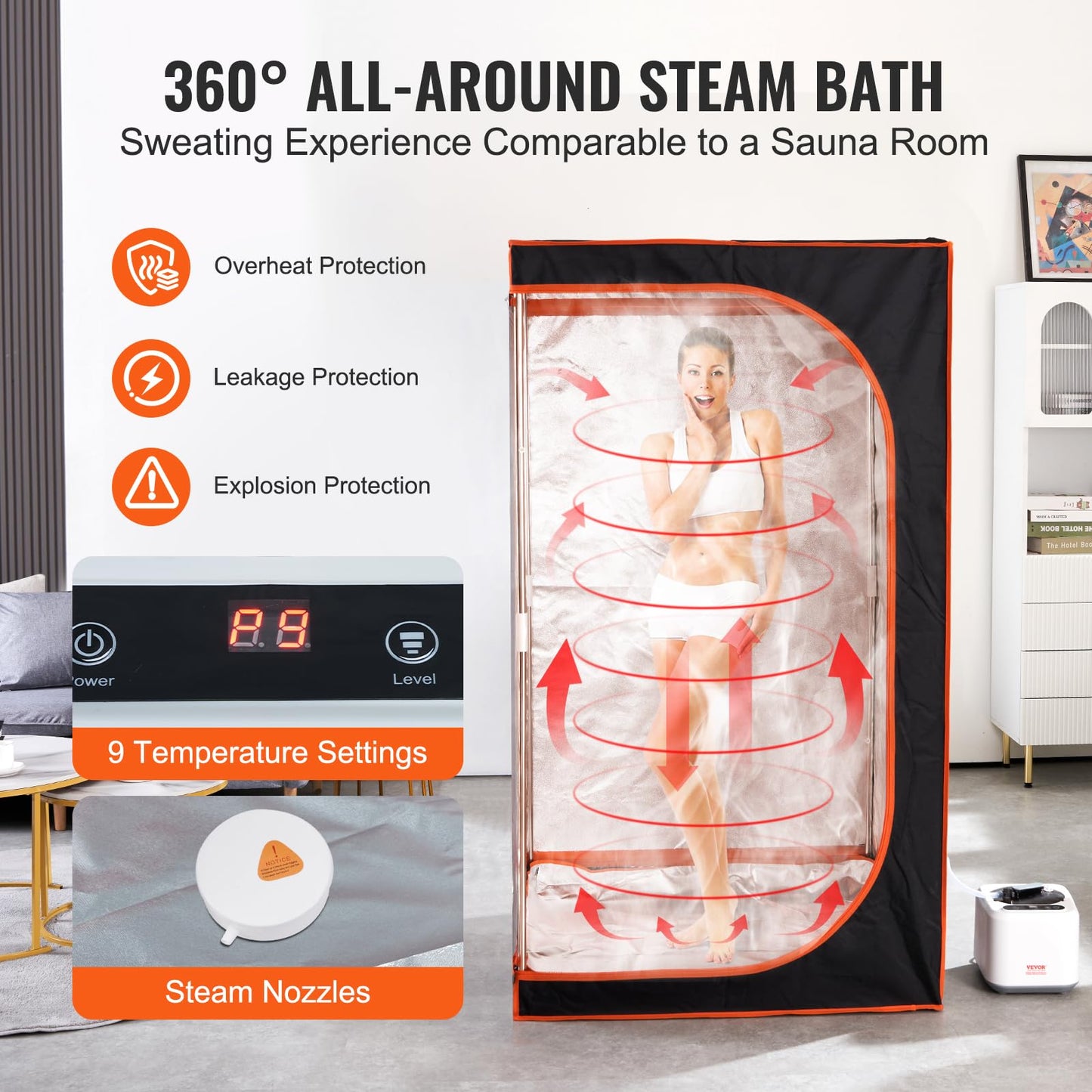 VEVOR Portable Steam Sauna Tent Full Size, 1000W Personal Sauna Kit for Home Spa, Detoxify & Soothing Heated Body Therapy, Time & Temperature Remote Control with Floor Mat