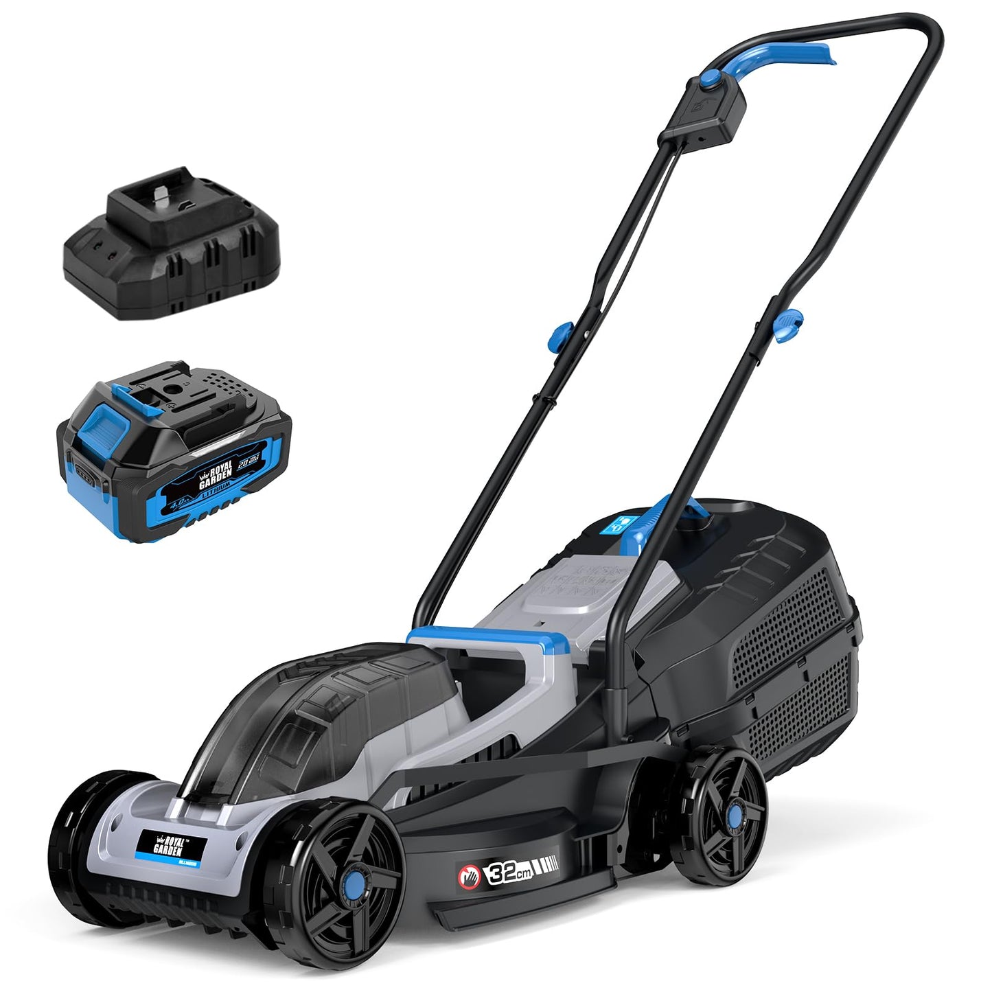 ROYAL GARDEN 13 Inch Lawn Mower Cordless Electric Walk Behind Push Mower with 5-Height Adjust Portable & Lightweight Push Battery Powered Lawn Mower (4.0AH Battery & Charger Included)