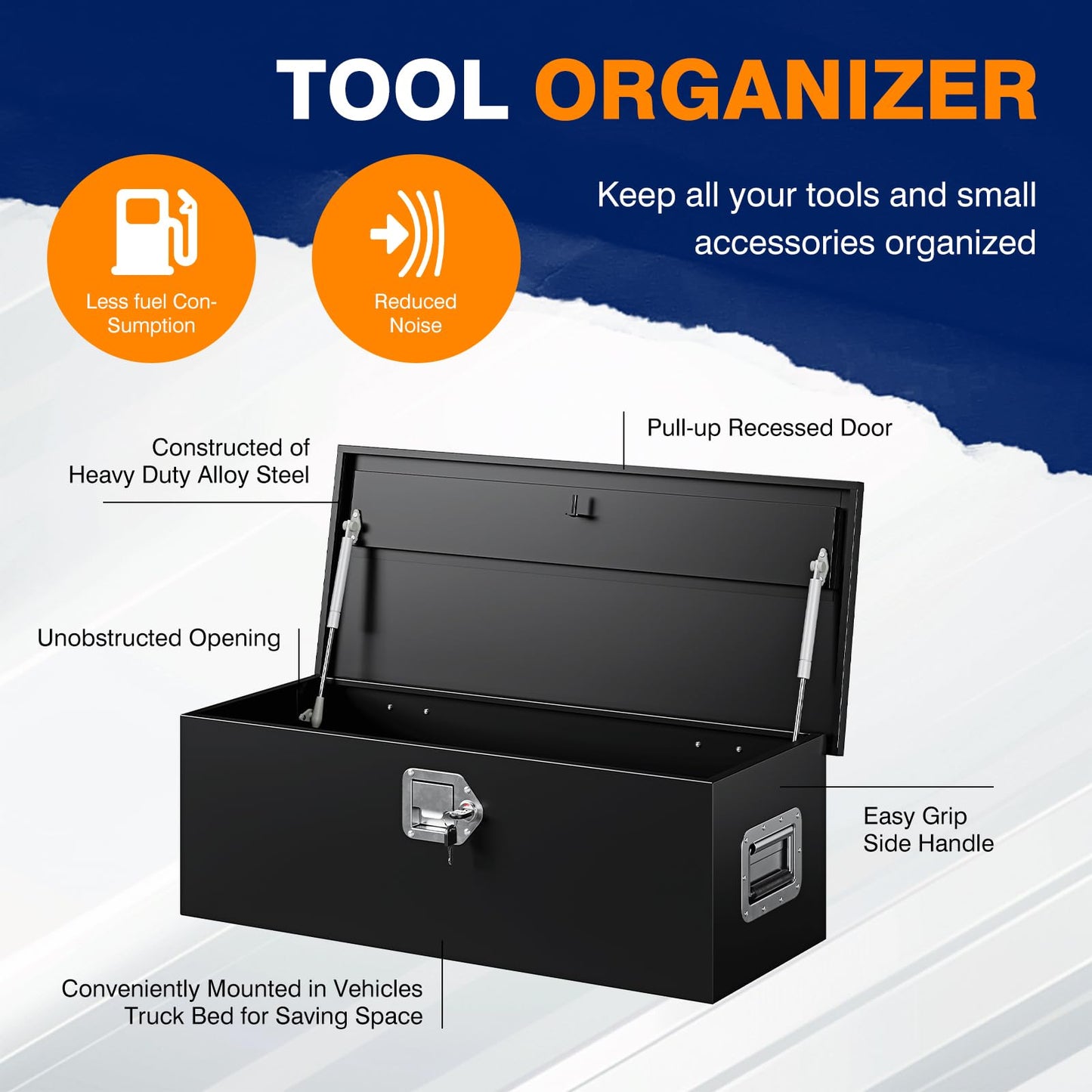 Yizosh 30 Inch Steel Heavy Duty Truck Bed Tool Box, Trailer Tongue Tool Box with Lock and Keys, Tool Box for Storage, Utility Trailer Tool Box for Truck, Pickup, RV, Trailer