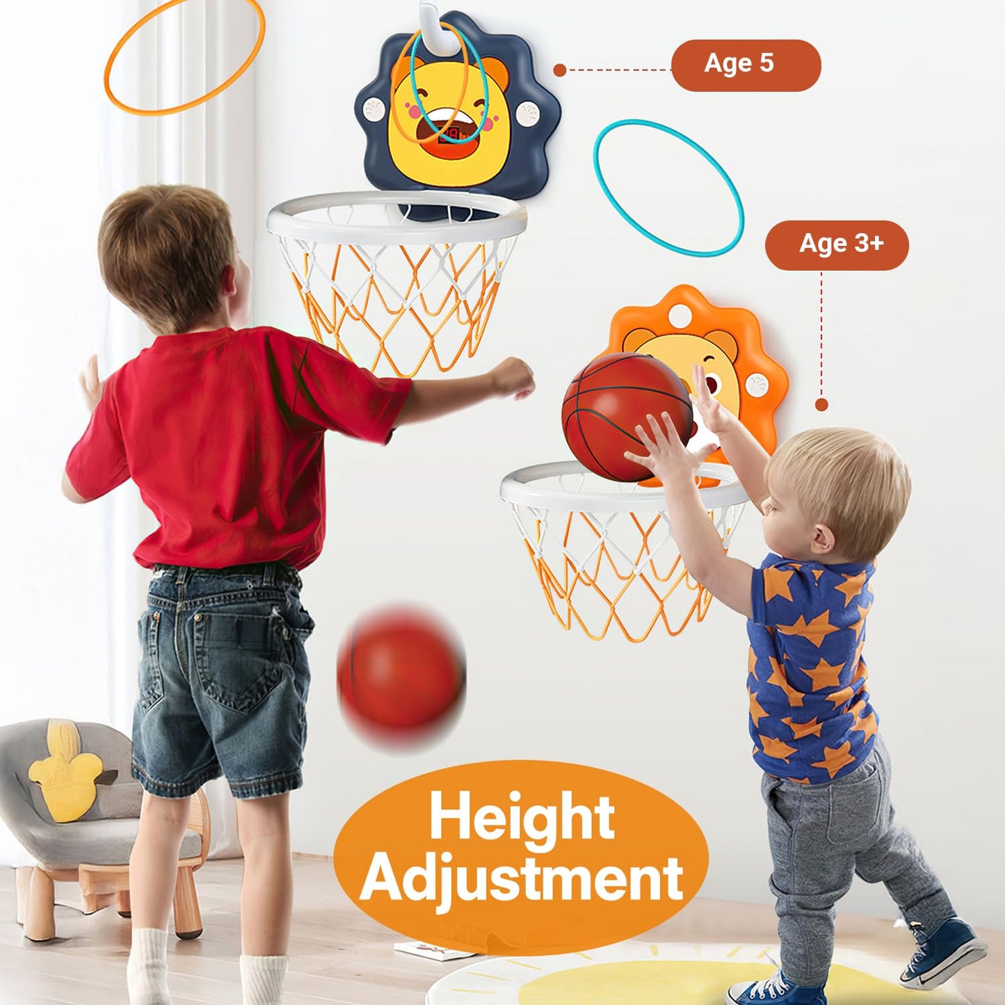 Toddler Kids Basketball Hoop Indoor Toys Gifts,Scoreboard Portable Design Adjustable Height,Christmas Birthday Baby Toddler Kids Boys Small Mini Basketball Hoop Gifts Toys for 3 4 5 6 Year Old