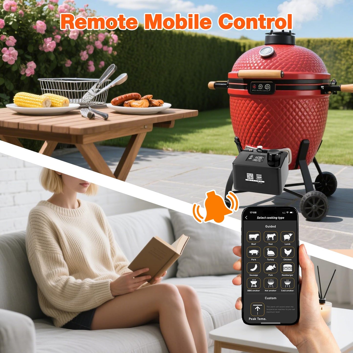 Bluetooth BBQ Temperature Controller, Automatic Smoker Fan Grill Thermometer for Big Green Egg, Kamado Joe, Primo, Vision Grill, Akorn Kamado (External Power Source Required)