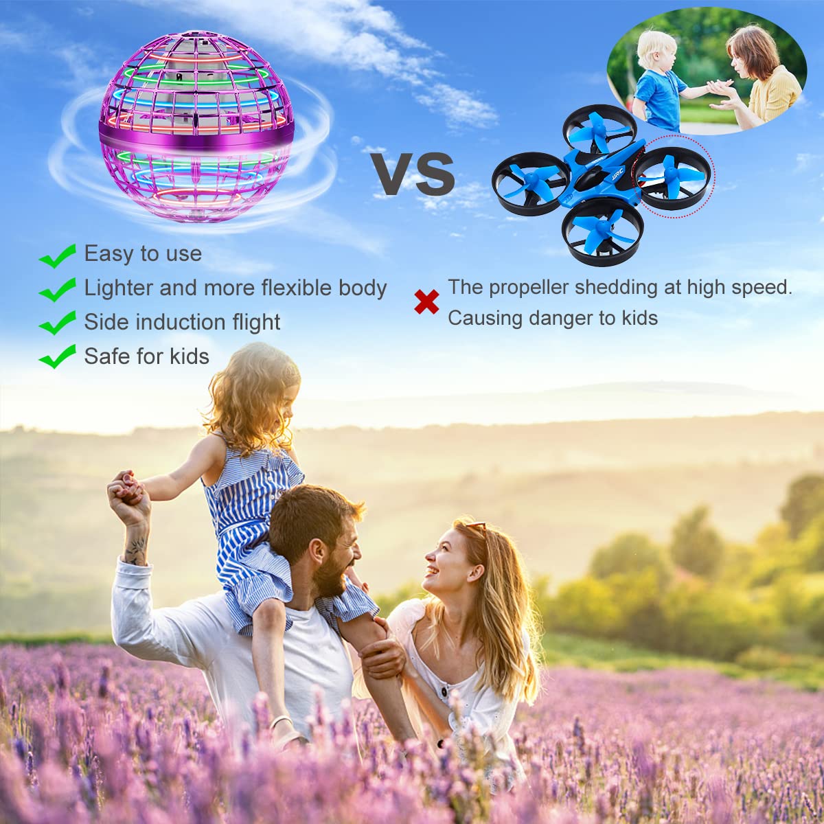 Junywell 2026 Flying Orb Ball Toy, Hover Ball Fly Fidget Spinner, Cool Toys Gifts for 6 7 8 9 10 11 12+ Years Old boy Girls Teens, Hand Mini Drone Cosmic Globe, Indoor Outdoor Toys Purple