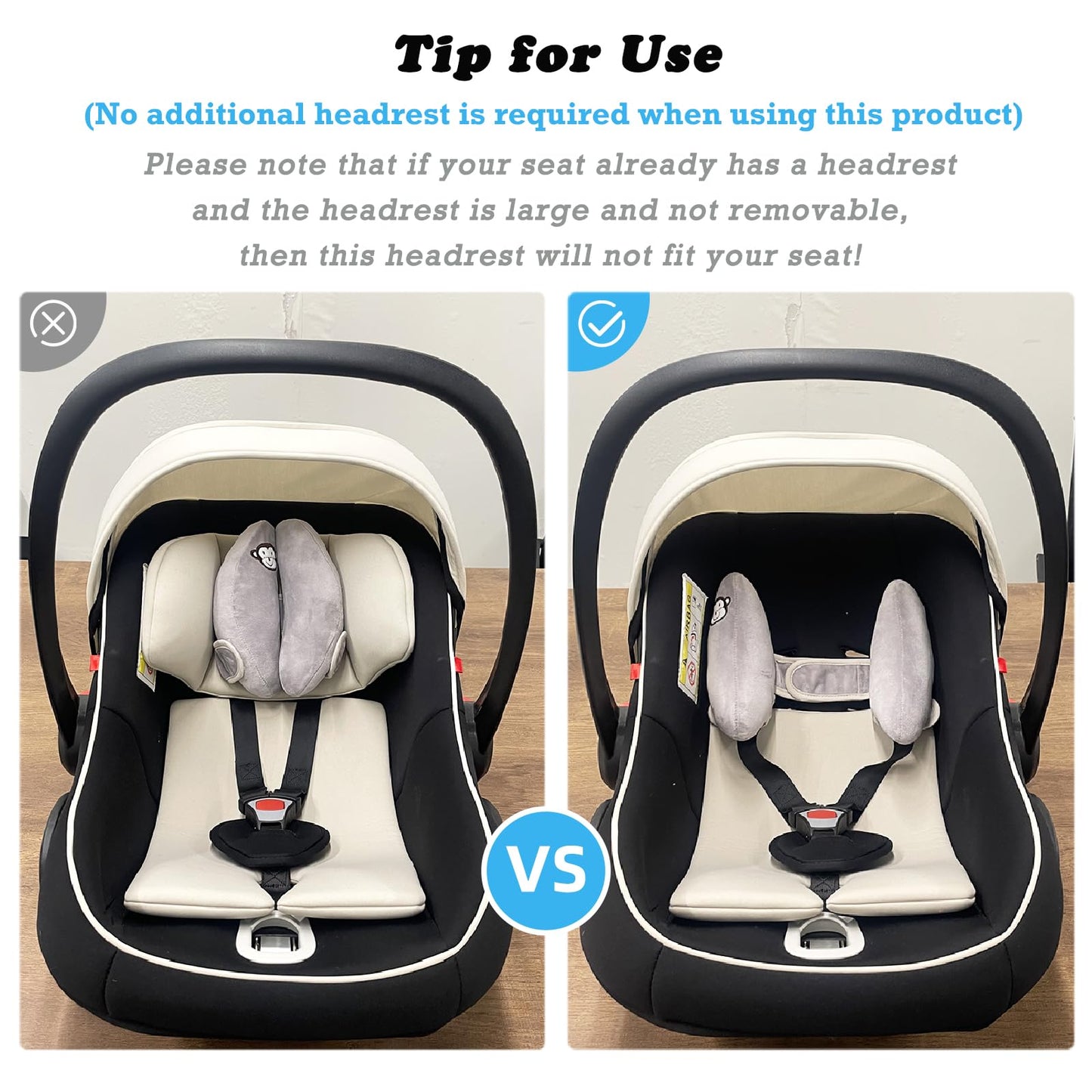 StoHua Baby Travel Pillow, Adjustable Head Neck Pillow for Infant Car Seat, Stroller Headrest Pillow for Infants, Banana Travel Headrest Pillow, Comfortble Toddler Neck Pillows for Pushchair, Gray
