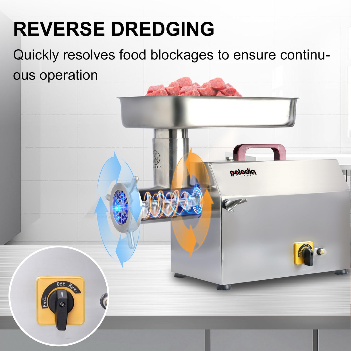 Paladin Equipment #12 Electric Commercial Meat Grinder Machine, 14 lbs Per Minute, 1 HP Heavy Duty Stainless Steel Meat Grinder with sausage stuffer, Ideal for deer processing, Pet Food,Heavy Use