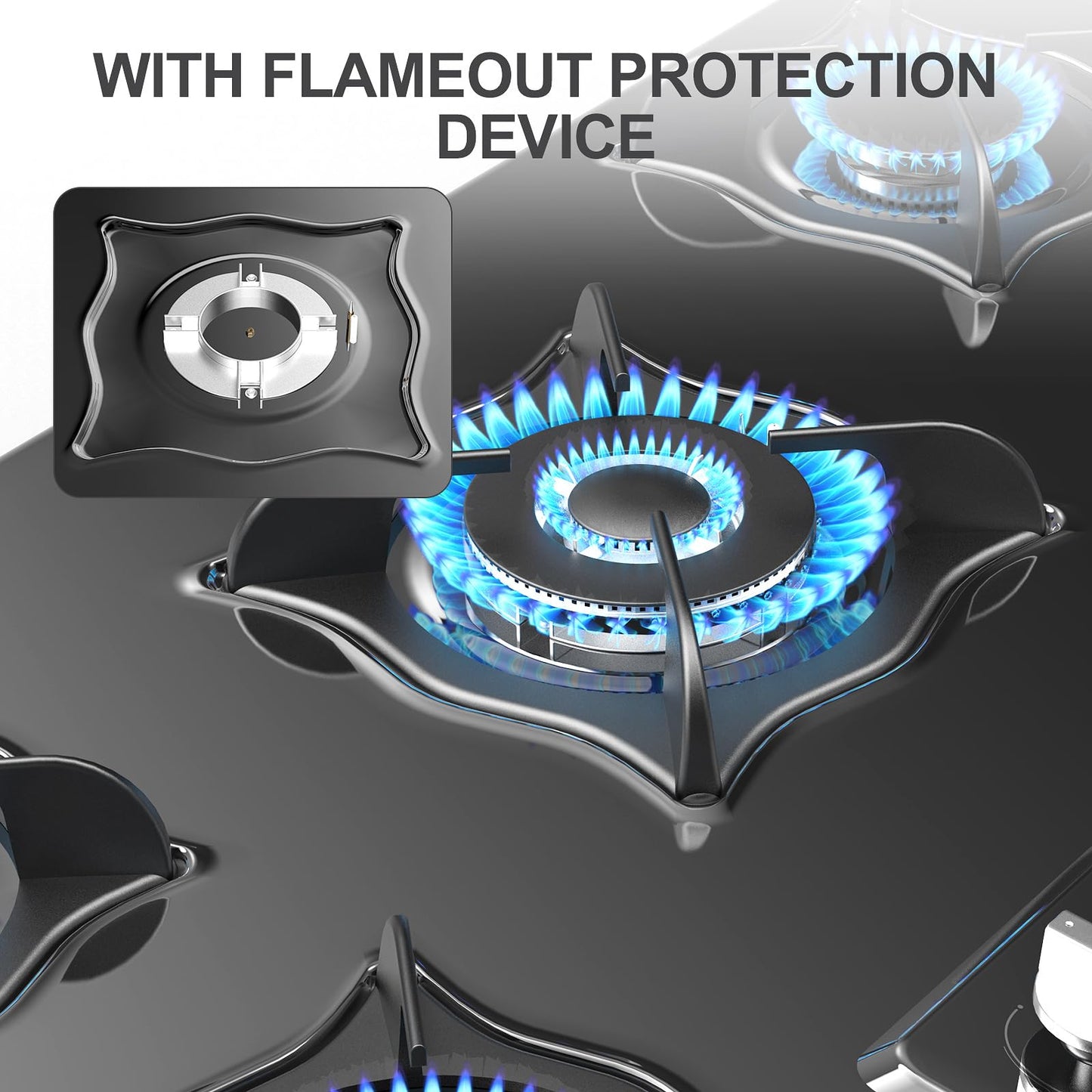 Nafewin Gas Cooktop 36 Inch, 5 Burner Gas Stove Top Built-in Propane Stove Stainless Steel, NG/LPG Dual Fuel Auto Ignition Propane Cooktop, Thermocouple Protection
