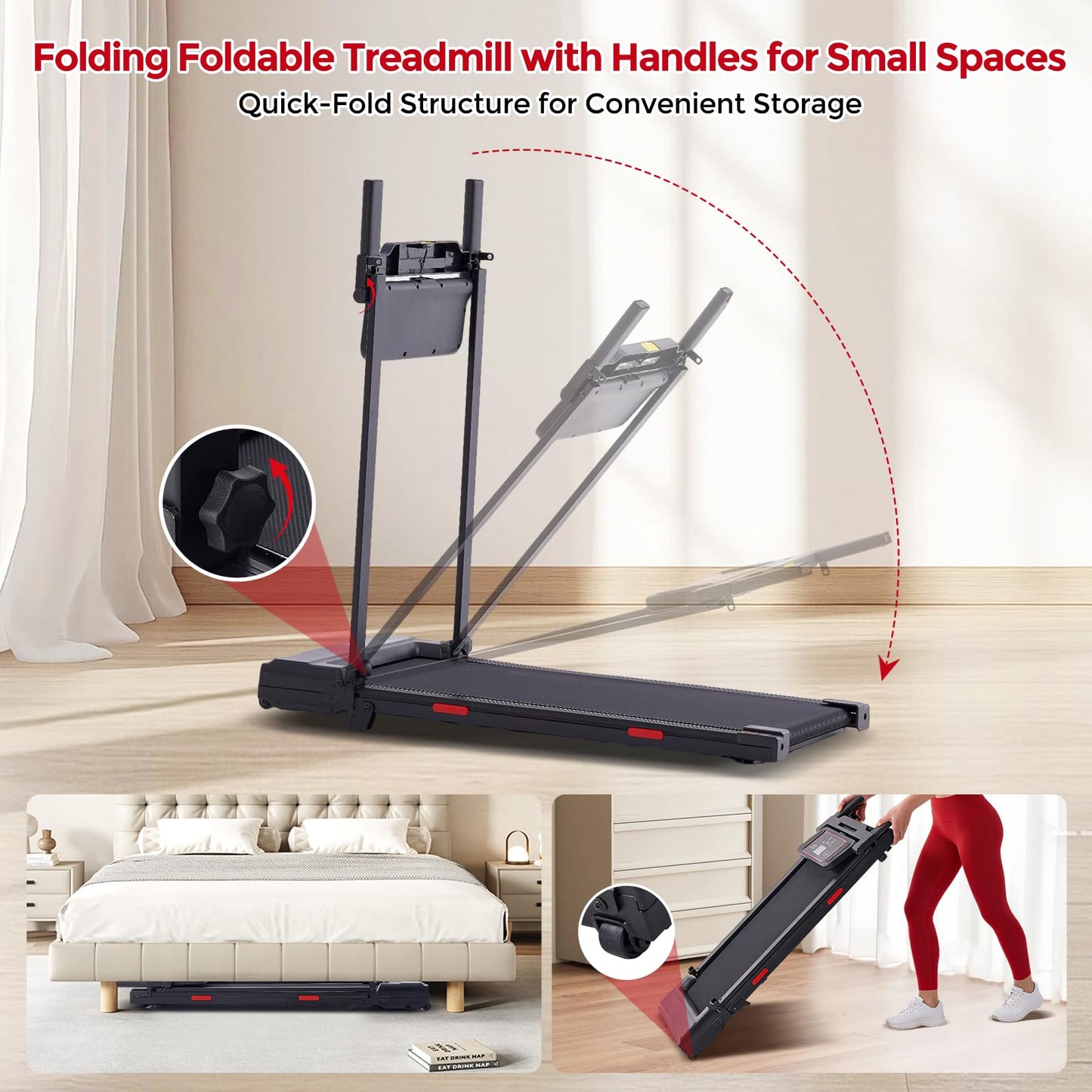 MCRG Walking Pad with Handle Bar, 3.5HP Electric Running Walking Pad Treadmill with Handles, 0.6-10.0MPH Portable Small Treadmill with Handle Bar for Home Small, 400 LBS Capacity