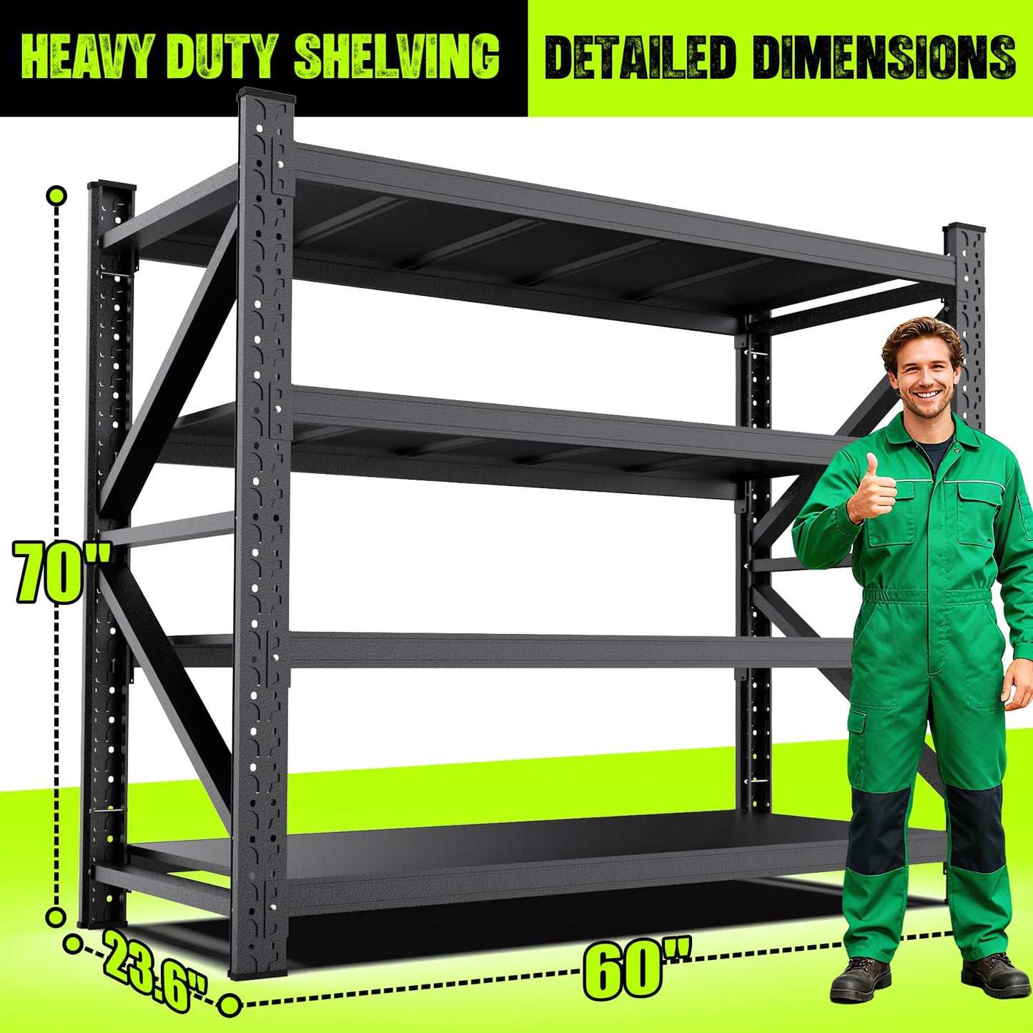 LBVSKK Heavy Duty Shelving,4-Tier Adjustable Garage Storage Shelves,Garage Shelving for Basement,Pantry,Kitchen,Warehouse,Black (70" H*60" W*23.6" D)