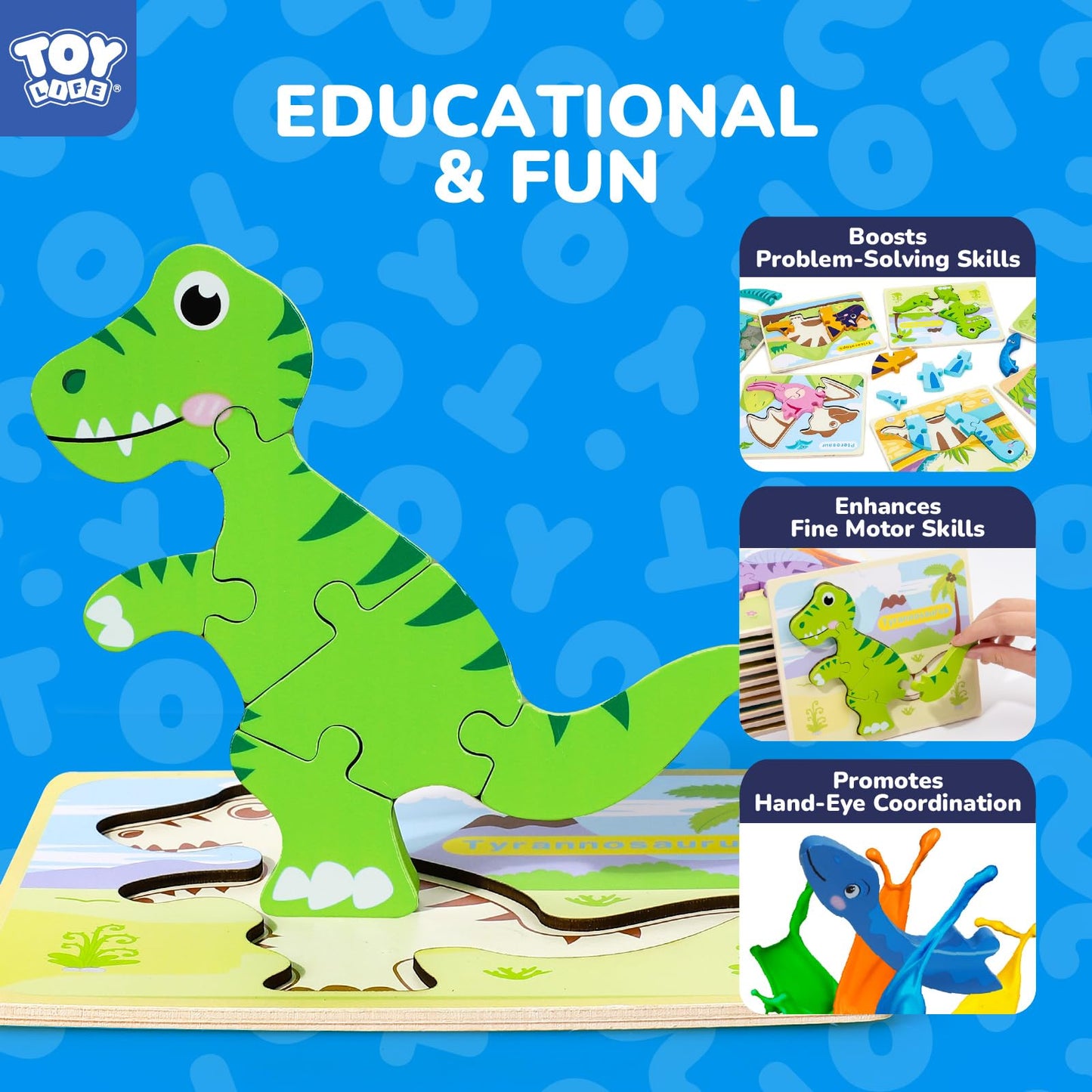 TOY Life Toddler Puzzles Ages 2-4, Wooden Puzzles for Toddlers 1-3, 7 Pcs Dinosaur Puzzle 2 Year Old, Puzzles for Kids Ages 3-5, Toddler Boy Toys 2-3, Educational Learning Toys for 3 Year Old