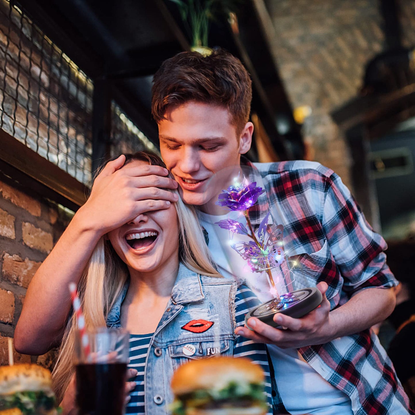 Gifts for Women Mom Birthday Gift, Galaxy Glass Rose Flower Gifts Forever Eternal Crystal Light Up Rose in Glass Dome with Butterfly Mothers Day for Her Mom Wife Daughter Sister Purple