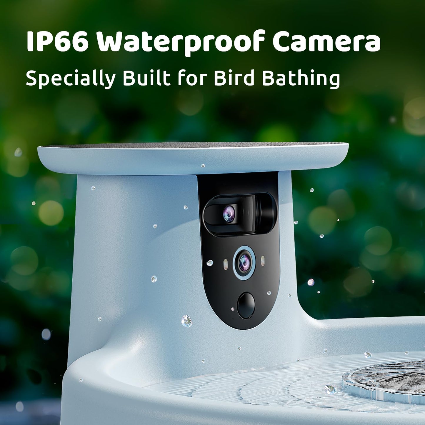 Birdfy Smart Bird Bath with Camera Solar Powered & Fountain, Dual-Lens Camera for Wildbird Watching, Auto Capture Bird Videos & Motion Detection - AI by Subscription (Blue)
