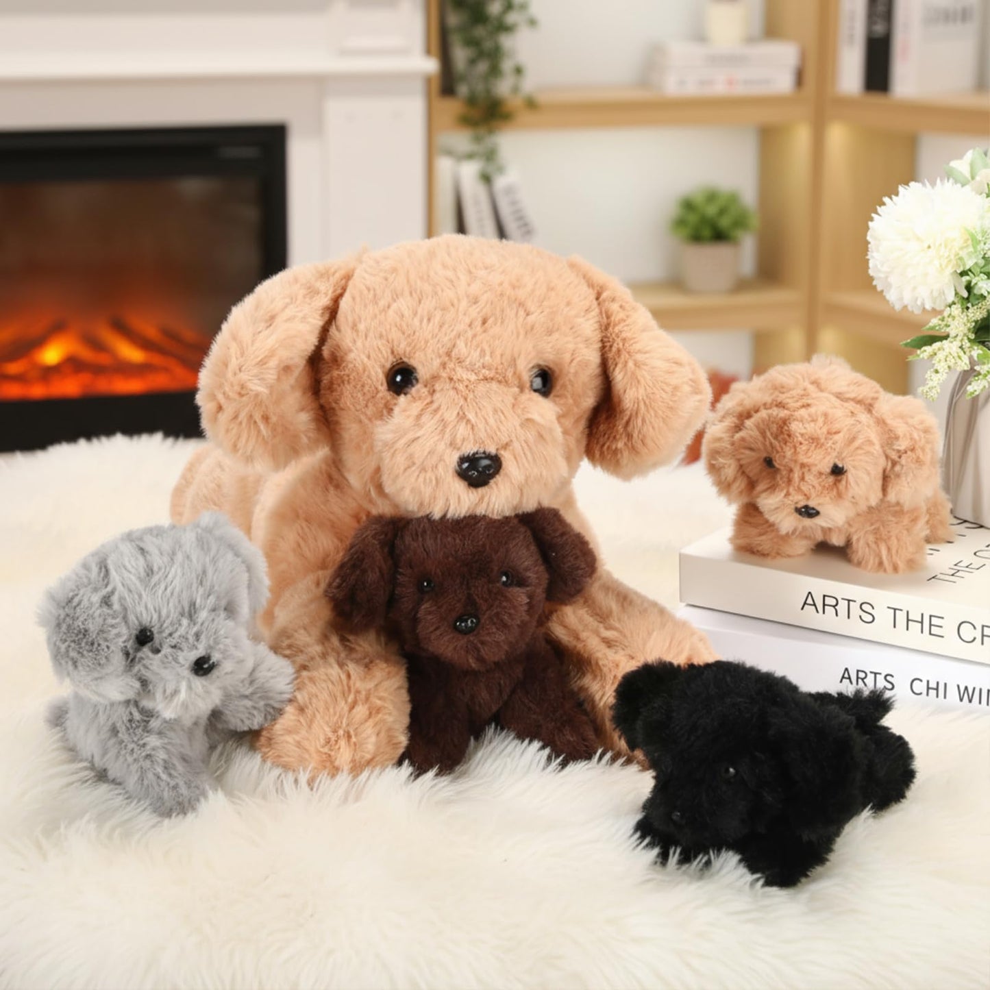 Skylety 5 Pcs Dog Stuffed Animal Puppy Stuffed with Babies Inside 1 Big Mommy with 4 Mini Baby Cute Soft Toy for Children Birthday Party Adopt a Puppy Favor(Lying Labrador)