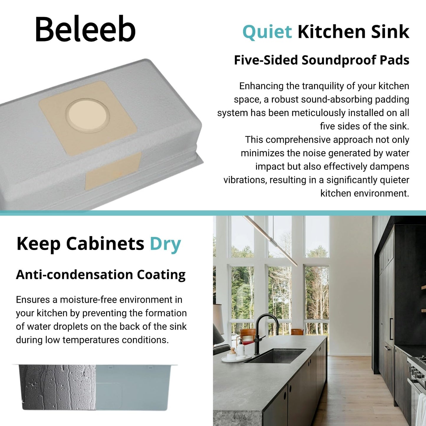 Beleeb 30" x 19" Kitchen Workstation Sink - 10" Deep Basin, 3D Embossed Undermount, Scratch Resistant Stainless Steel