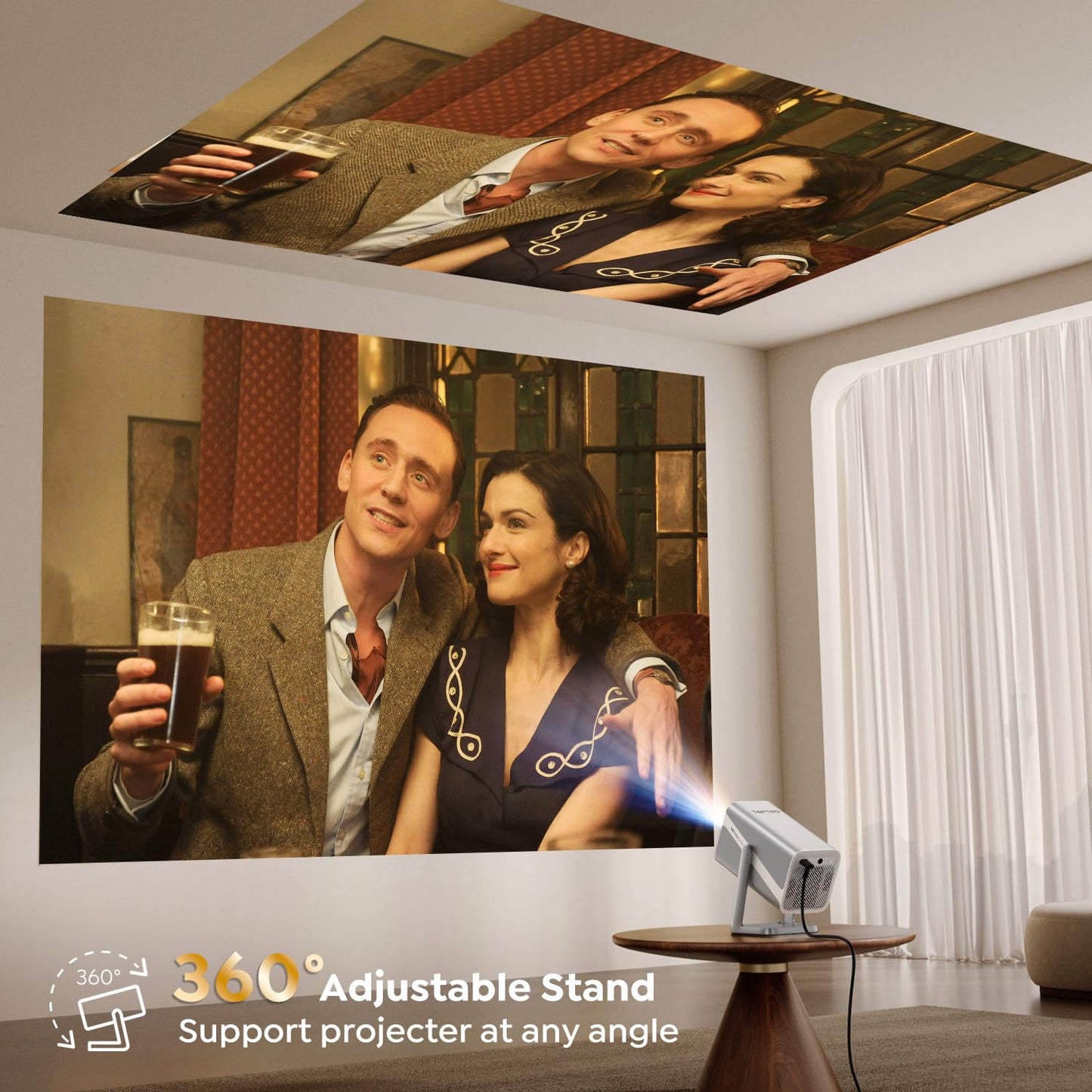 [4K Support/Auto Focus/360°Adjustable Stand]Smart-Projector-4K with WiFi 6 and Bluetooth5.2, Native 1080P Mini Portable Projector, Dolby Audio, TOPTRO Outdoor Movie Proyector Compatible with Netflix