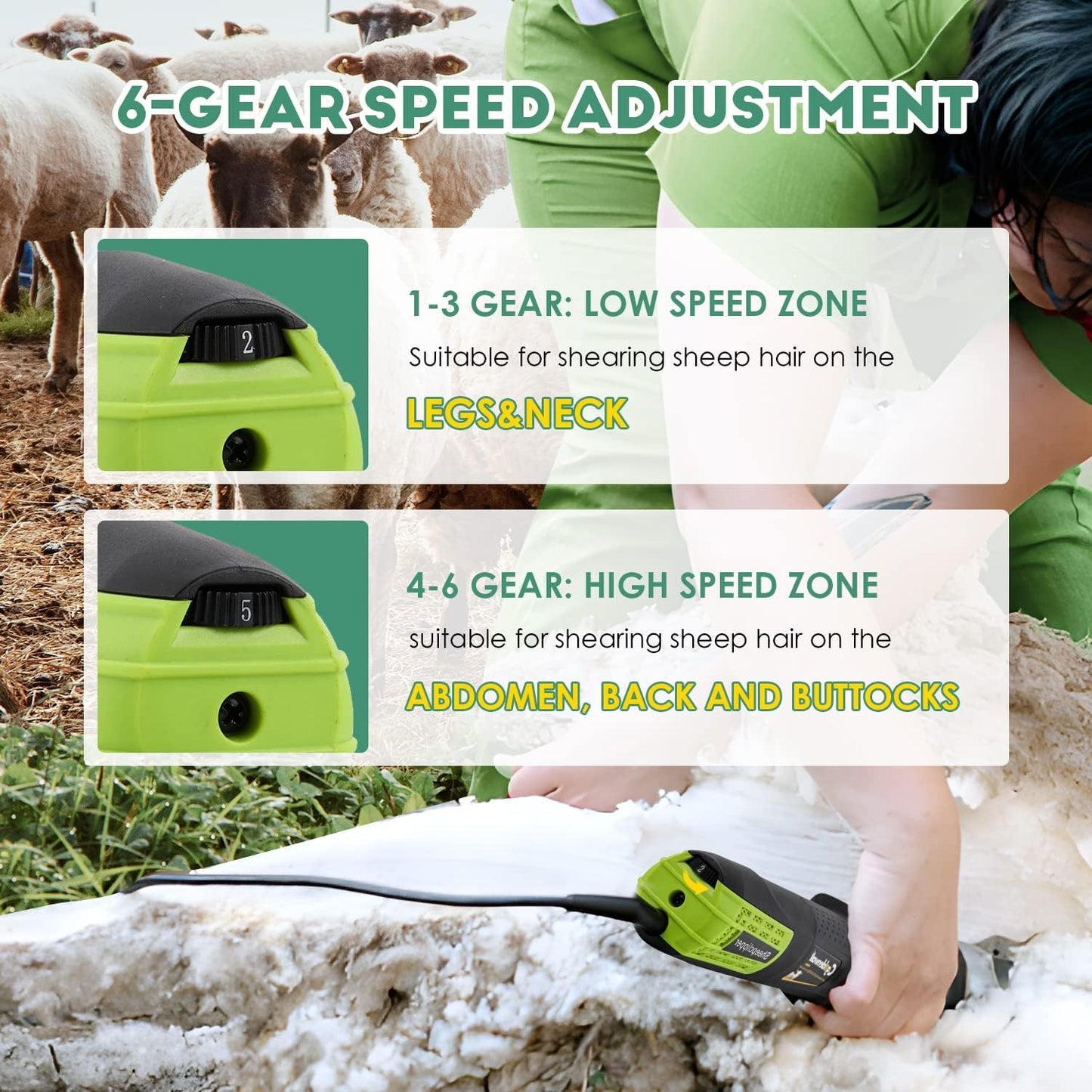 CGOLDENWALL 850W Sheep Shears Electric Sheep Clipper for Grooming Professional Heavy Duty Shearing Clipper with 6 Speed & Blade Tightness Adjustment- 110V (13 Straight Teeth Blade)