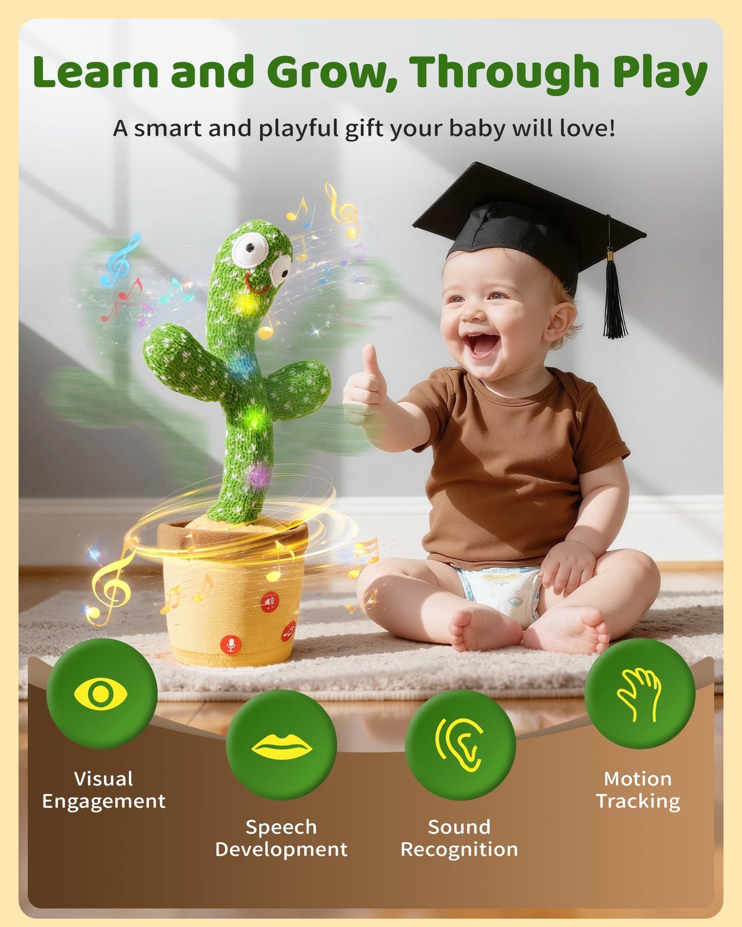 Dancing Talking Cactus Baby Toys 0-6 3-6 6-12 12-18 Months, Toddler Boys Girls Gifts for 2 3 4 5 6 7 8 9 10 Month Old Baby Toy Singing Mimicking Recording Repeating What You Say with 120 English Songs