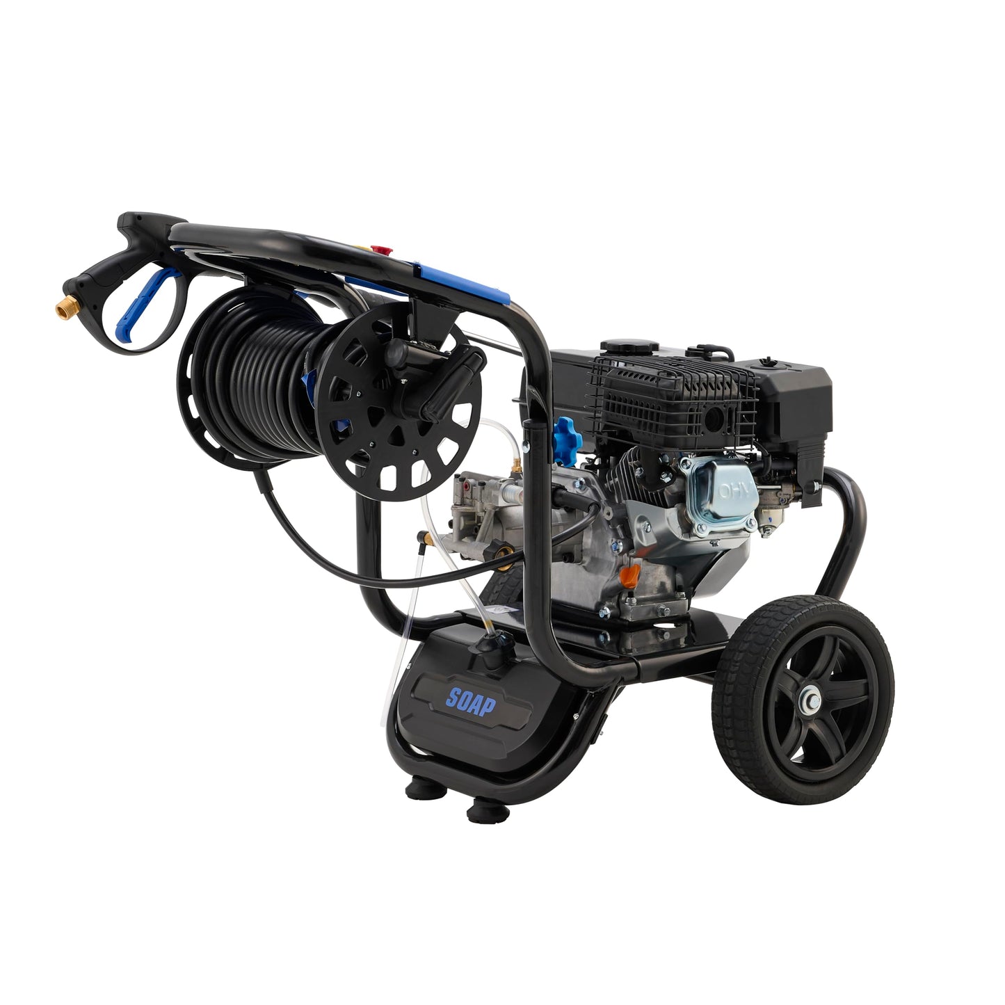 Ezasin Gas Pressure Washer 3600 PSI, 2.3 GPM Heavy Duty High Power Washer,212CC Engine with 30FT Hose, Axial Aluminum Pump, Soap Tank, Spray Gun and Wand, 5 Quick Connect Nozzle (Blue)