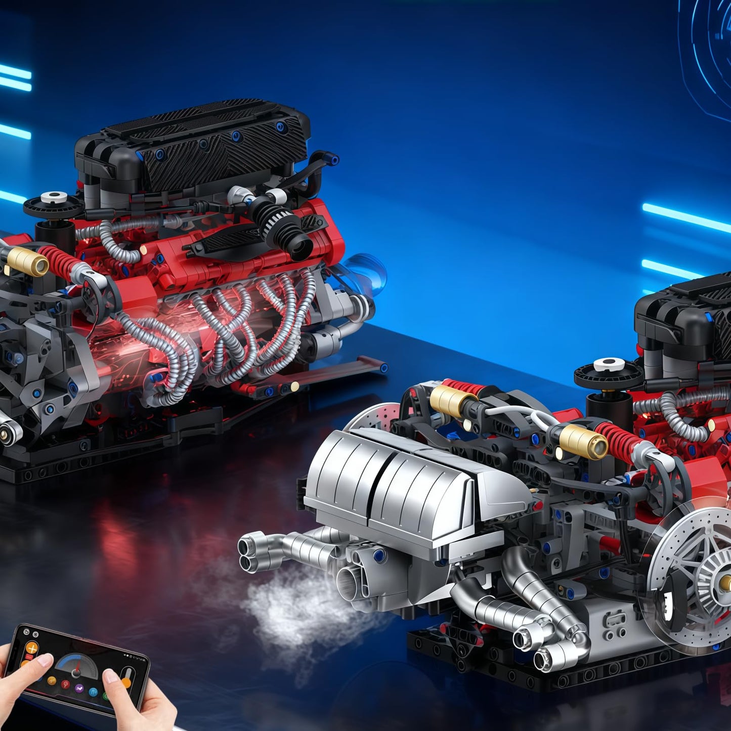 V12 Engine Model Kit that Runs - Visible MOC Physical Science Car Engine Project for Car Enthusiasts with Motor, Lighting and Exhaust,STEM Building Engineering Toy Set for Adults