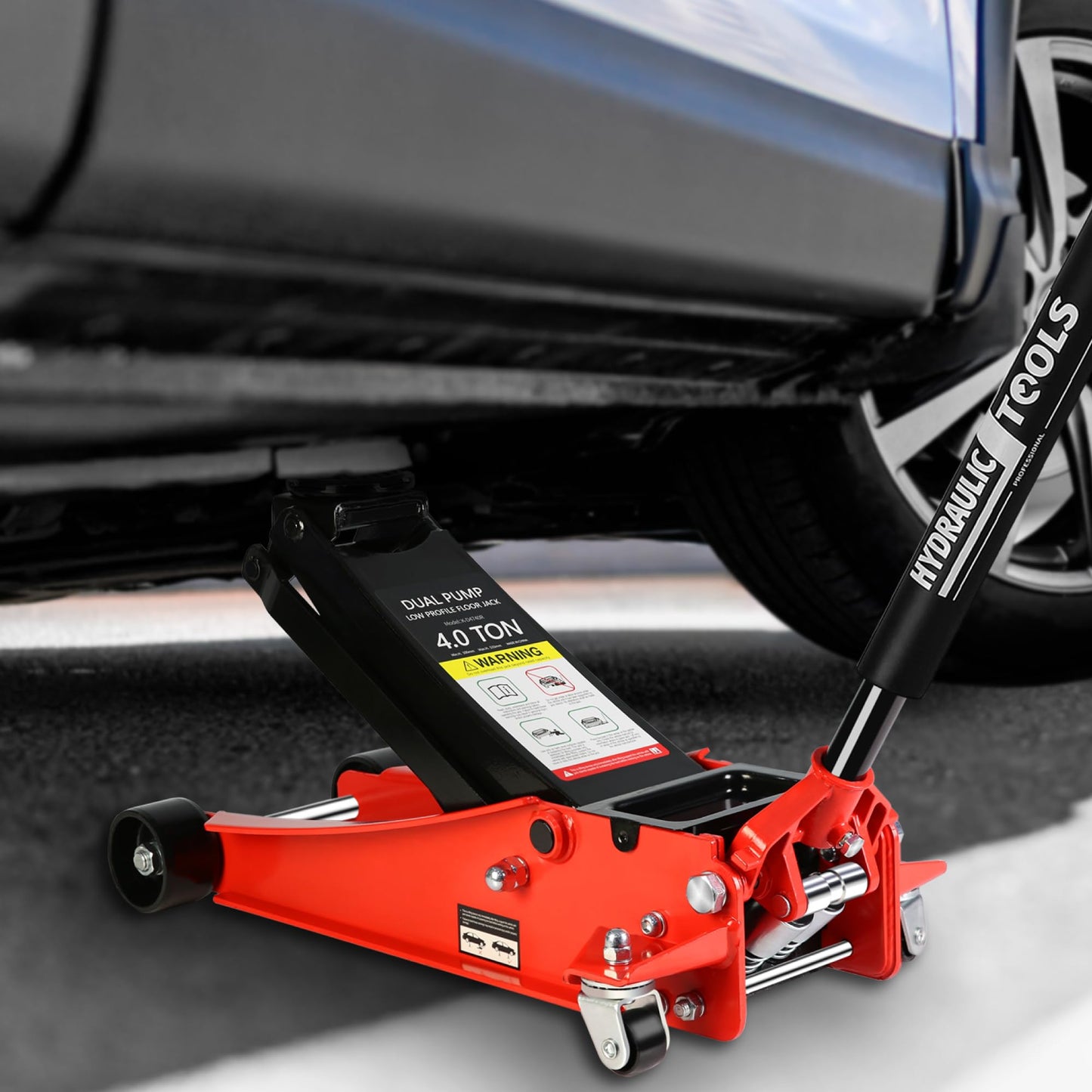 Elefesign 4T(8000) Low Profile Floor Jack, Steel Racing Floor Jack with Dual Pistons Quick Lift Pump, Car Jack Hydraulic AutoLifts for Home Garage, Hydraulic Floor Jack Lifting Range 4"-21"