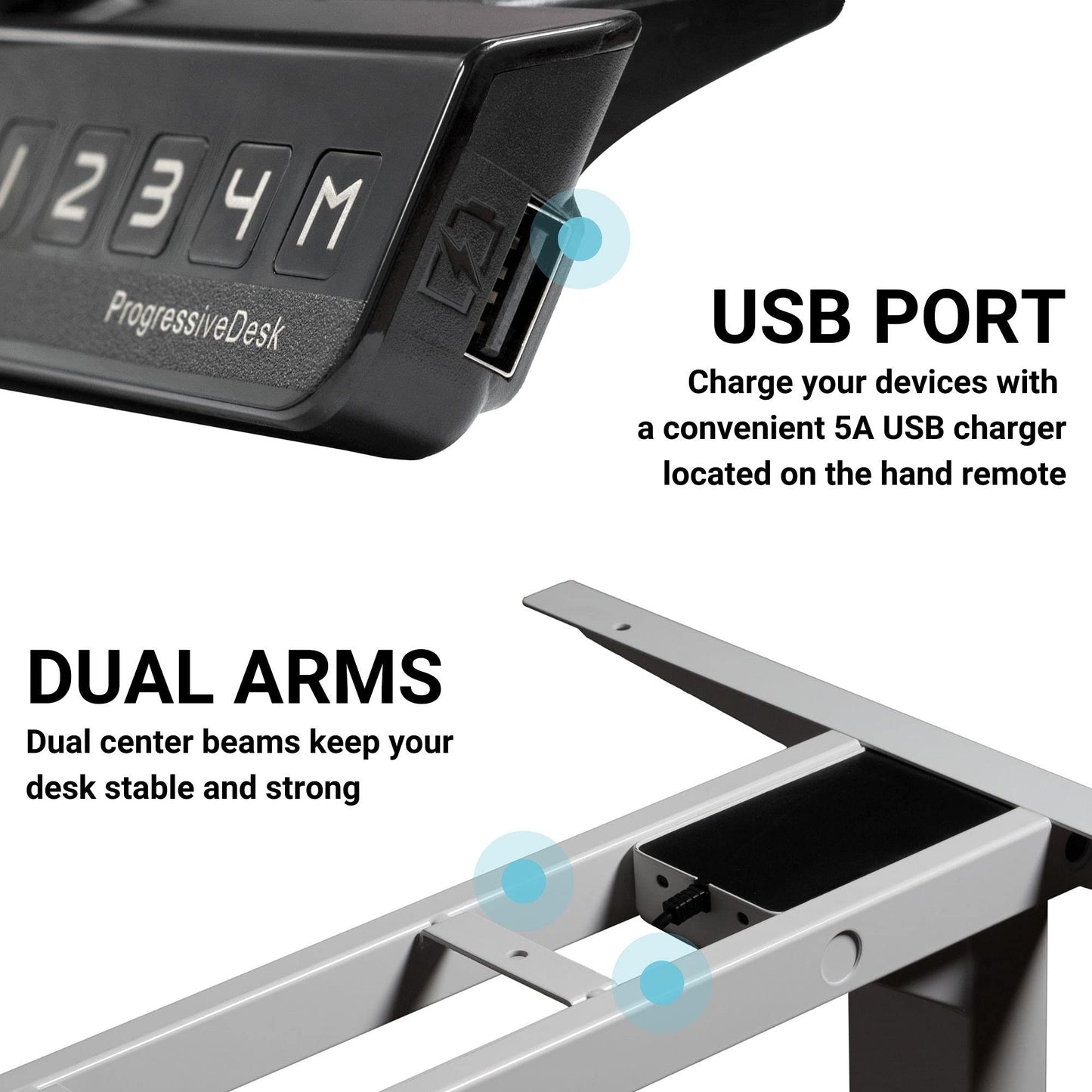 PROGRESSIVE AUTOMATIONS Standing Desk Frame Dual Motor. Adjustable Height and Width, 3 Stages Electric Legs for sit Stand desks. Suites Tops from 48" to 73" FLT-02 Grey