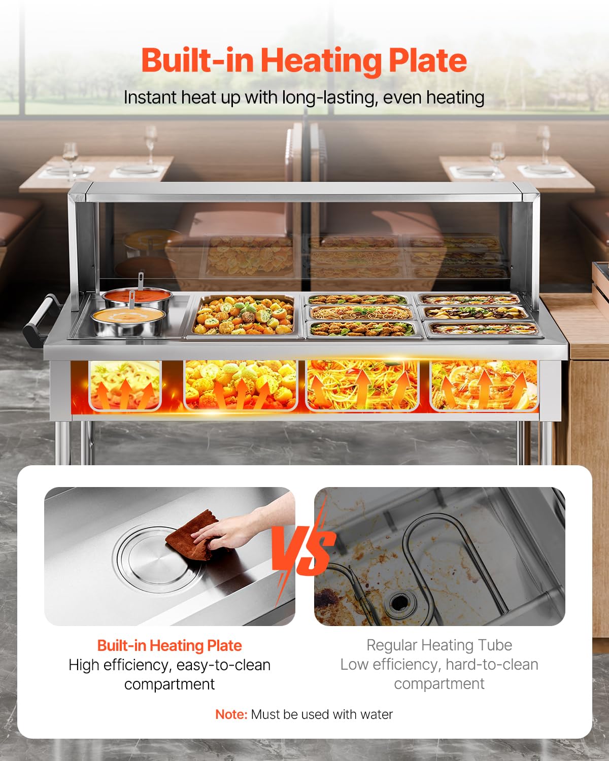 VEVOR Commercial Food Warmer, 7 Pans + 2 Pots Electric Steam Table, 1800W Professional Buffet Catering Food Warmer with Shield Undershelf Wheels, Stainless Steel Server for Party Restaurant Hotel