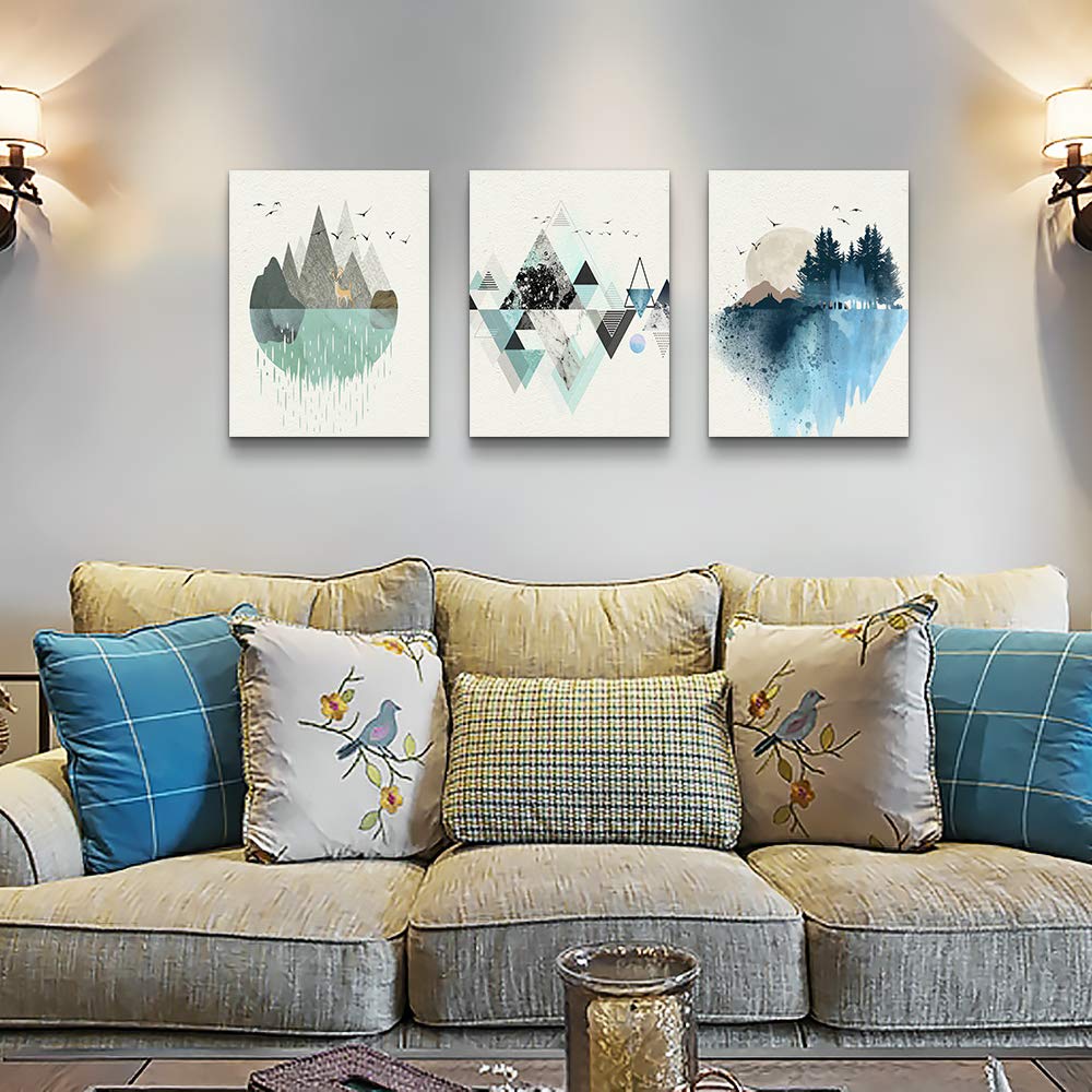 MHARTK66 Canvas Wall Art - Abstract Geometry Mountain Wall Artworks, 3 Panels, 12x16 inch, 3 Piece Set for Living Room, Office, Bedroom, Bathroom Home Decoration