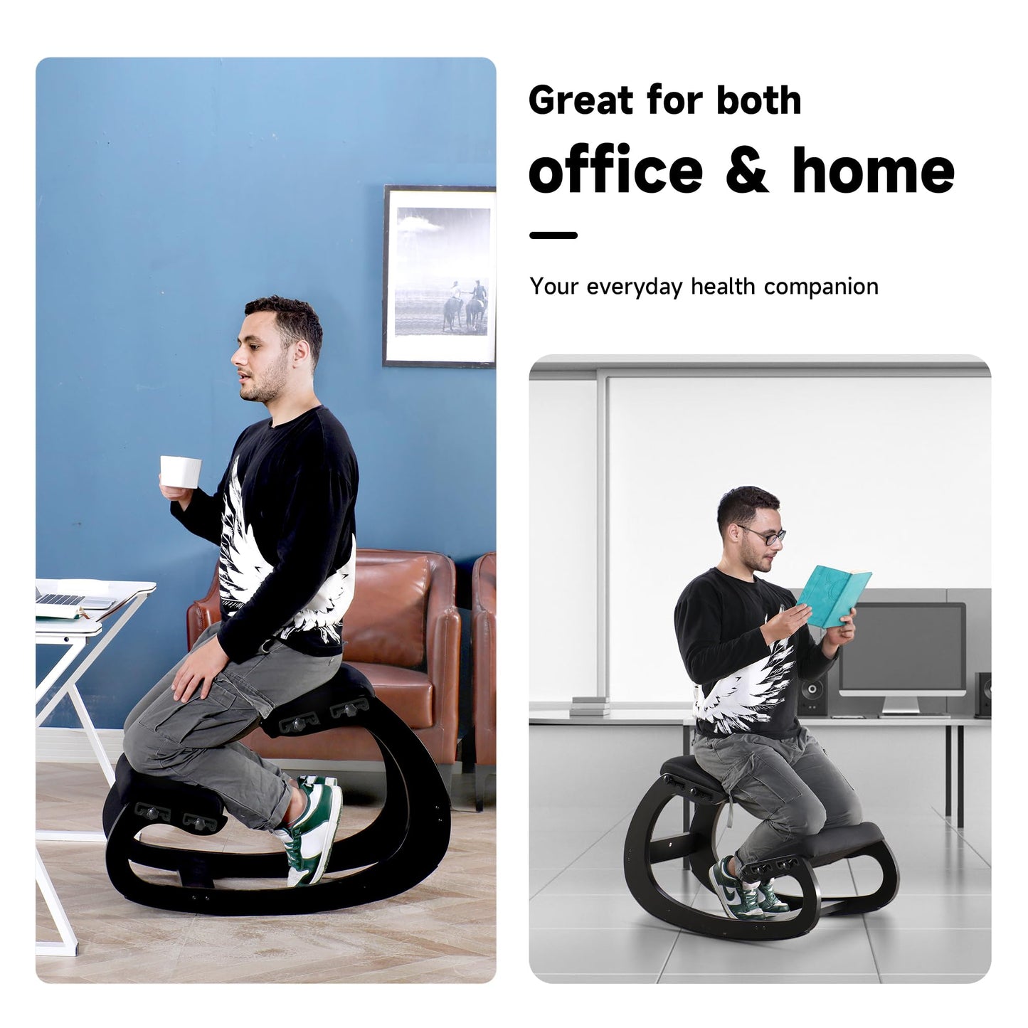 Adjustable Kneeling Chair, Wooden Ergonomic Chair Knee Chair Posture Chair - Improve Your Posture with an Angled Seat for Home,Office (Cylindrical Black)
