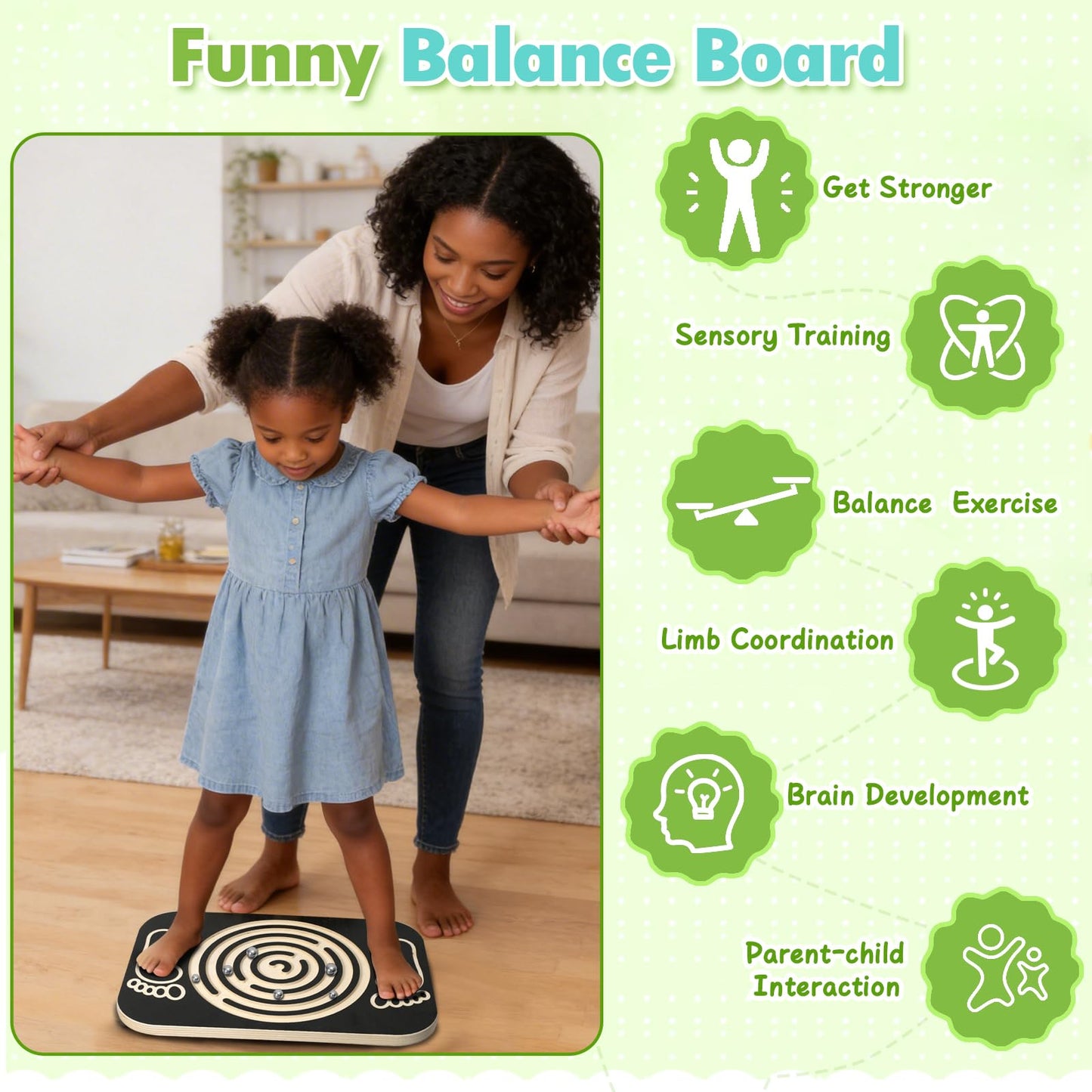 Ciyebst Balance Board Maze for Kids, 17.5-Inch Wobble Board Rocking Seesaw Sensory Training with 6 Balls, Non-Slip Pedals Indoor Outdoor for Boys Girls