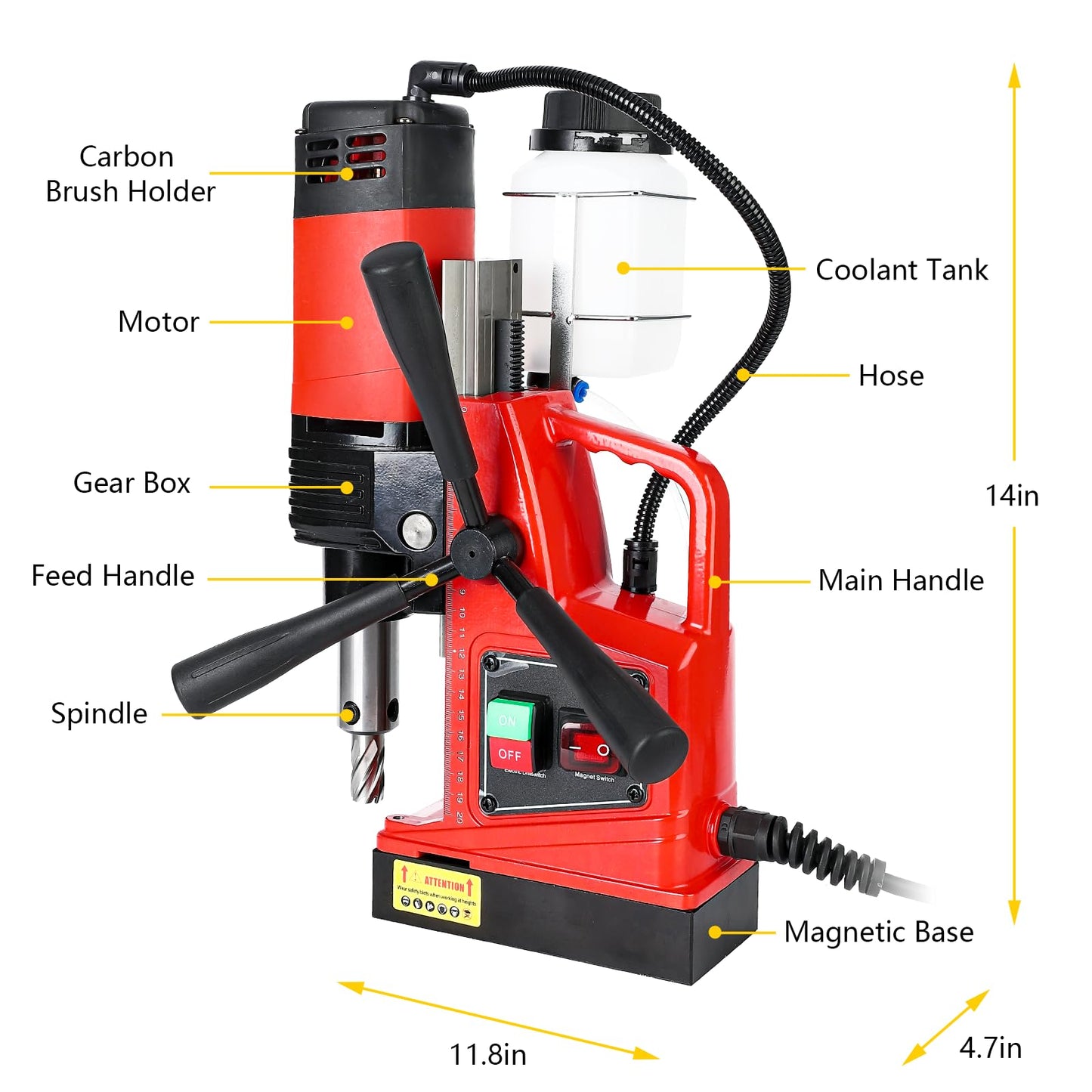 Portable Electric Mag Drill Press - Powerful 2922lbf, 1100W, 1.6" Boring Diameter, Variable Speed, 550RPM.