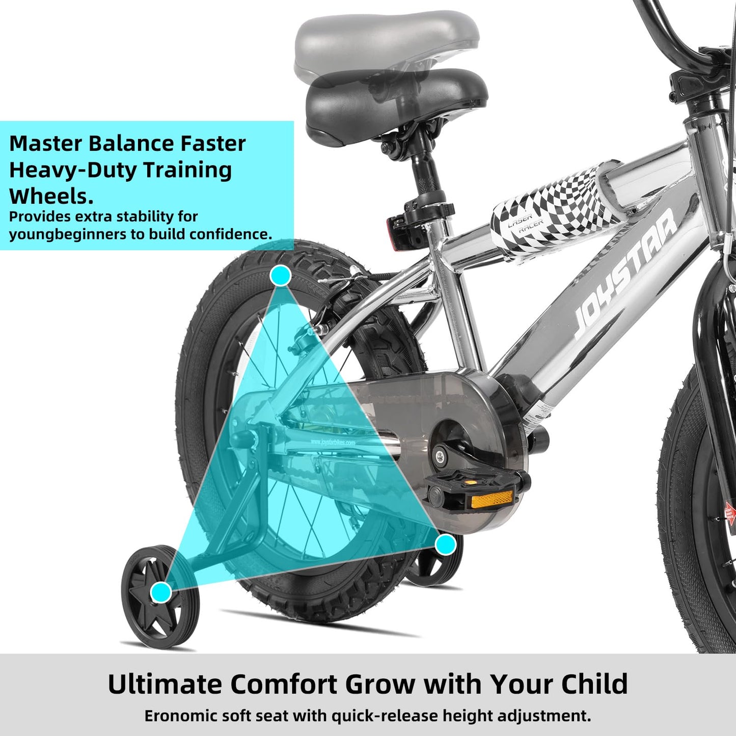 JOYSTAR 16 Inch Kids Bike for 4-7 Years Boys Girls, High-Carbon Steel Frame Toddler Bicycle with Training Wheels and Front/Rear Brakes Silver