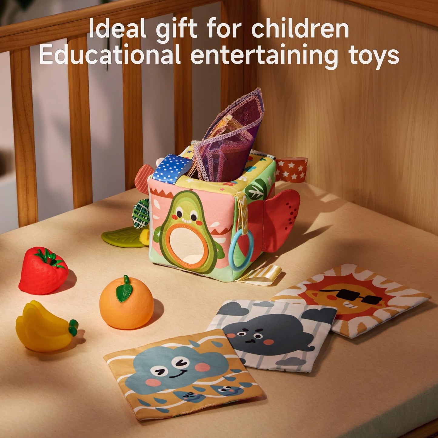 TUMAMA Baby Tissue Box Toys - Montessori Baby Toys for 6-12 Months, Soft Crinkle Sensory Toys for Babies 0-12 Months