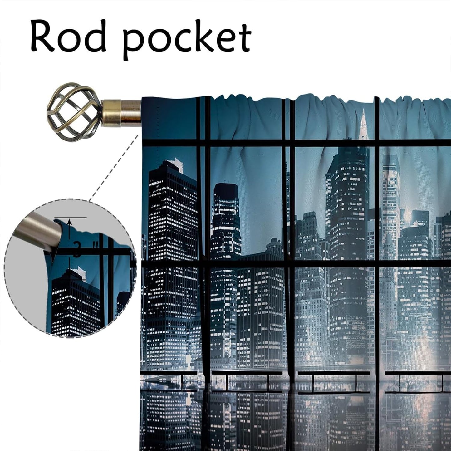 City Blackout Curtains for Home Decor,NY City Scenery at Night with Skyscrapers Buildings Rod Pocket Thermal Insulated Drapes Darkening Window Curtain for Girls Boy Bedroom Living Room 84 x 84 Inch