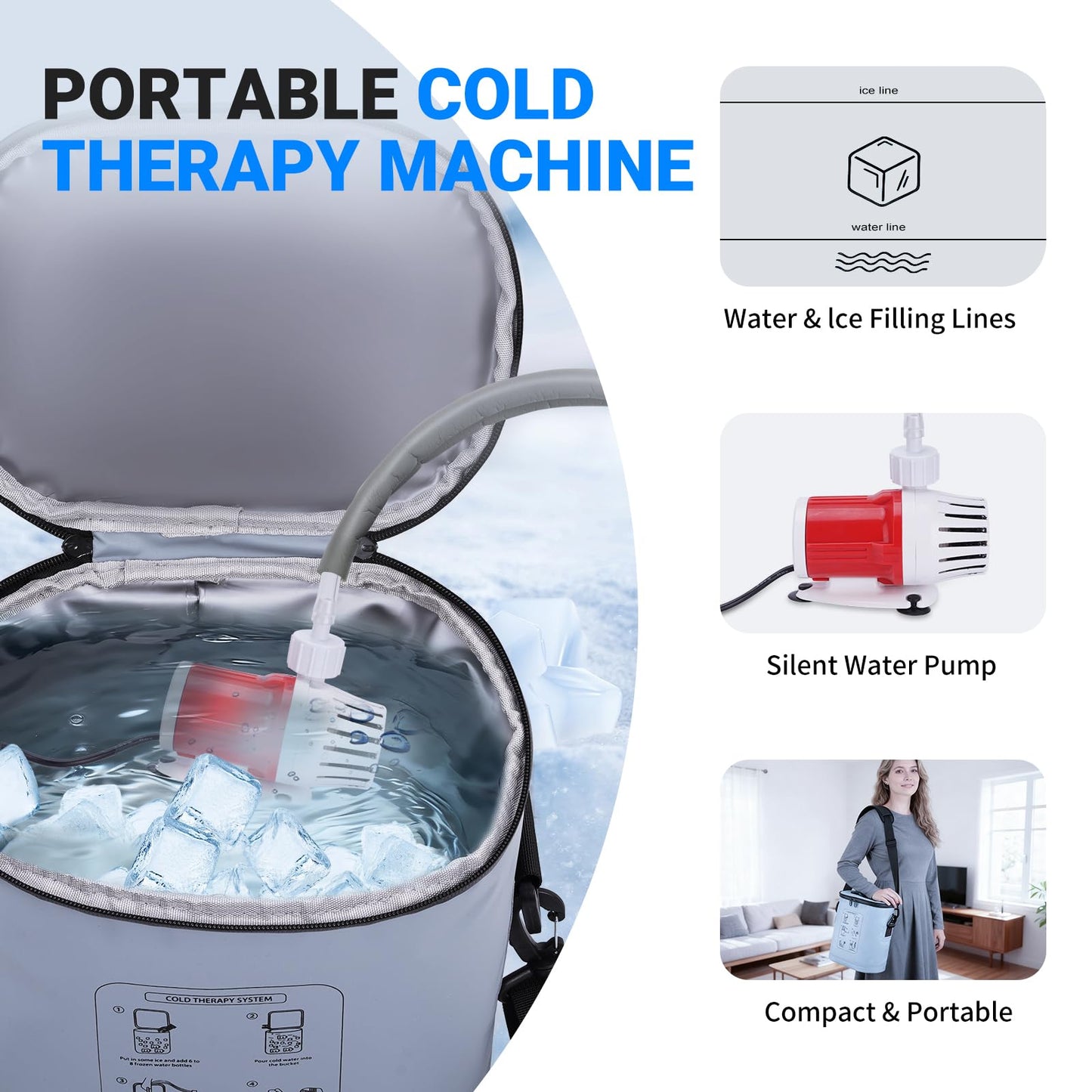 Cold Therapy Machine, Portable Ice Machine for Knee After Surgery，Programmable Knee Replacement Recovery System, Cryotherapy for Post Surgery Recovery Sports Injuries, Reduce Swelling, Circular Gray