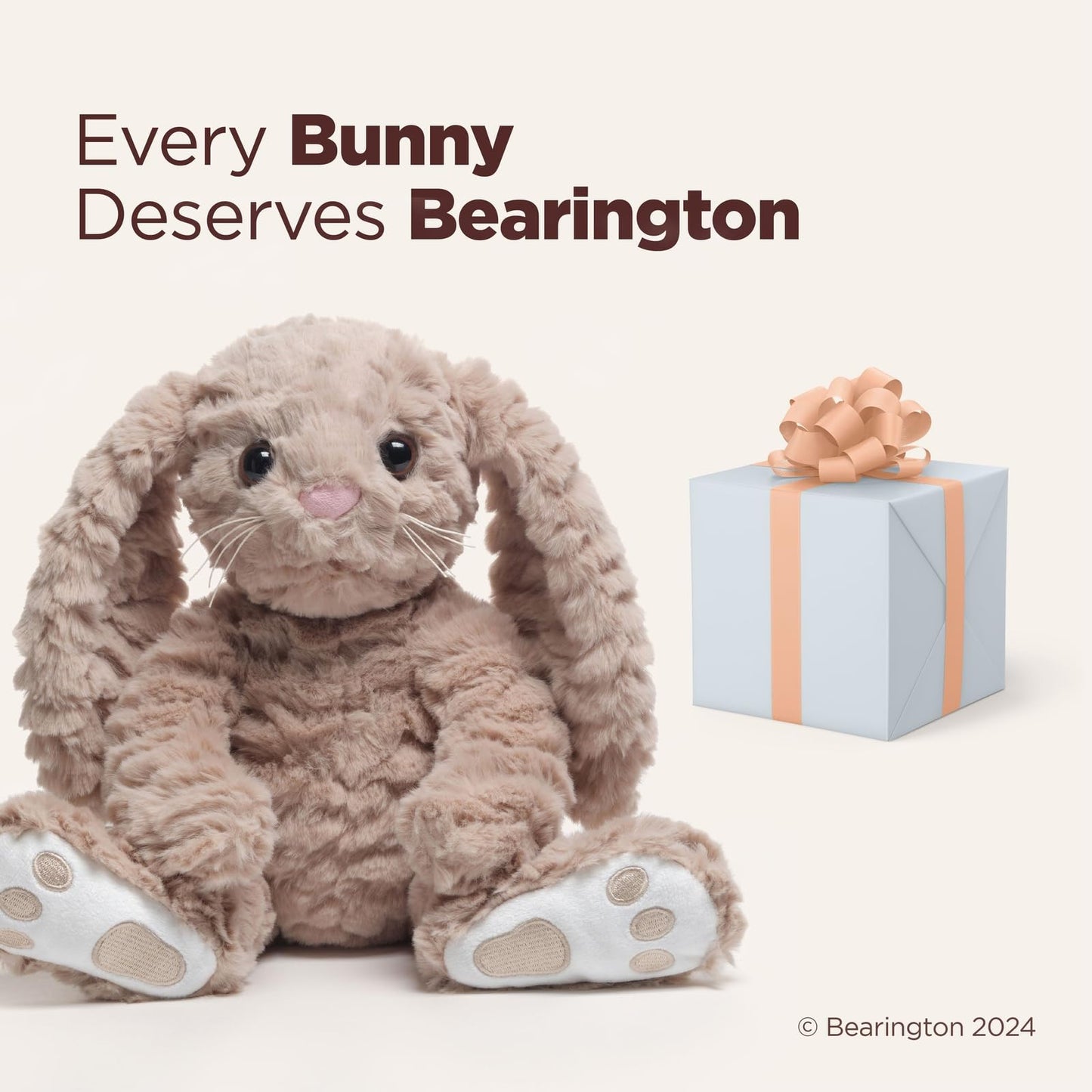 Bearington Bunny Plush Stuffed Animal - 10" Soft Taupe and White Rabbit Toy with Fluffy Fur and Long Ears - Cute Easter Bunny Plushie Gift for Kids, Toddlers, and Babies - Soft Rabbit Toy for Spring