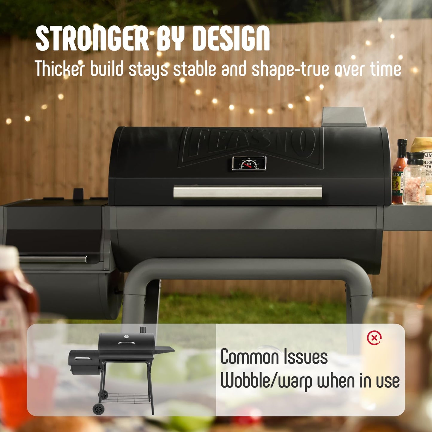 Feasto BBQ Charcoal Grill with Offset Smoker Grill and Side Table, 30-In Heavy-Duty Outdoor BBQ Grill with 832 Sq. In. Cooking Space for Outdoor Barbecue in Backyard, Patio and Parties, Black