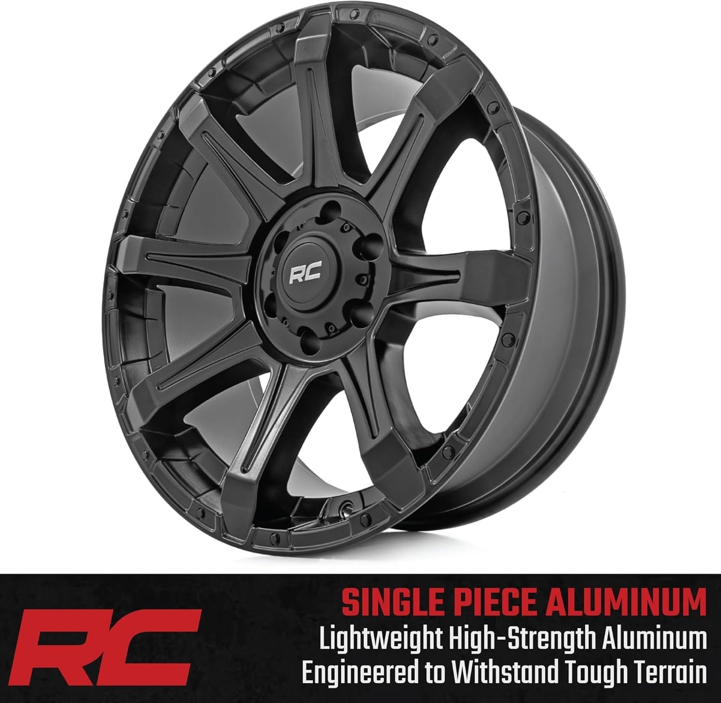 Rough Country 81 Series 20x9 Wheel - 8x180mm Bolt Pattern, +0mm Offset, One-Piece Aluminum, Semi-Gloss Black Off-Road RIm for Trucks, Jeeps, SUV