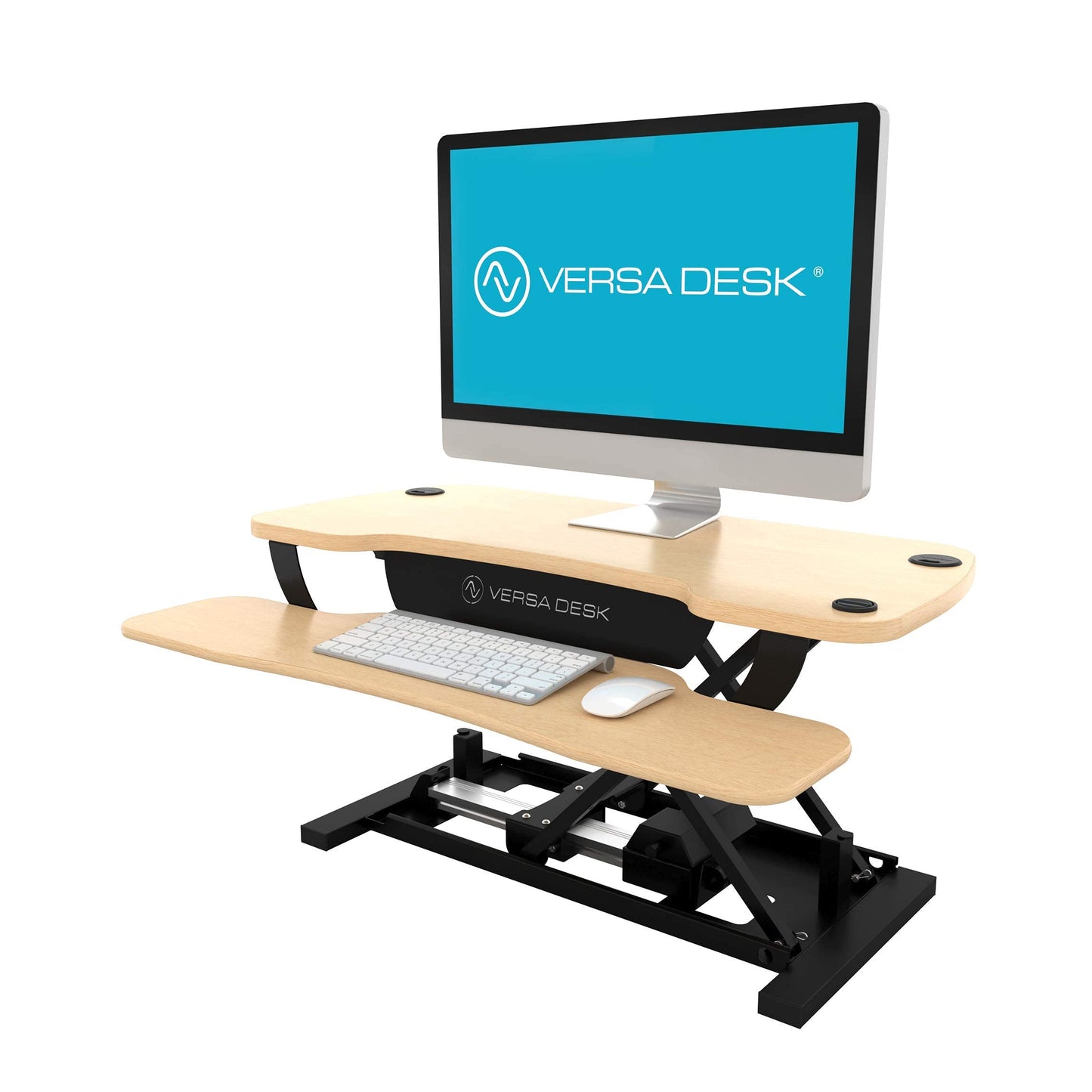 VERSADESK® PowerPro™ 36” x 24” Standing Desk Converter | 36 Inch Electric Height Adjustable Sit to Stand Desk Riser w/Keyboard Tray & USB Hub - Ergonomic Workstation for Home & Office, Maple