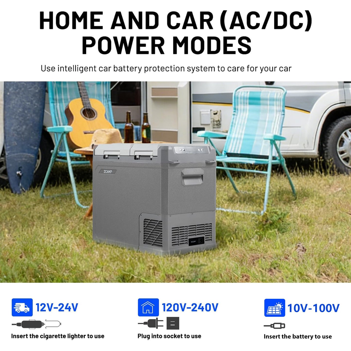 zcamp GES55 Portable Freezer,Dual Zone 12 Volt Car Refrigerator,43QT(41L) 12v cooler Fast Cooling Fridge, with 12/24V DC 100-240V AC for Camping, Outdoor, Travel, RV, Truck