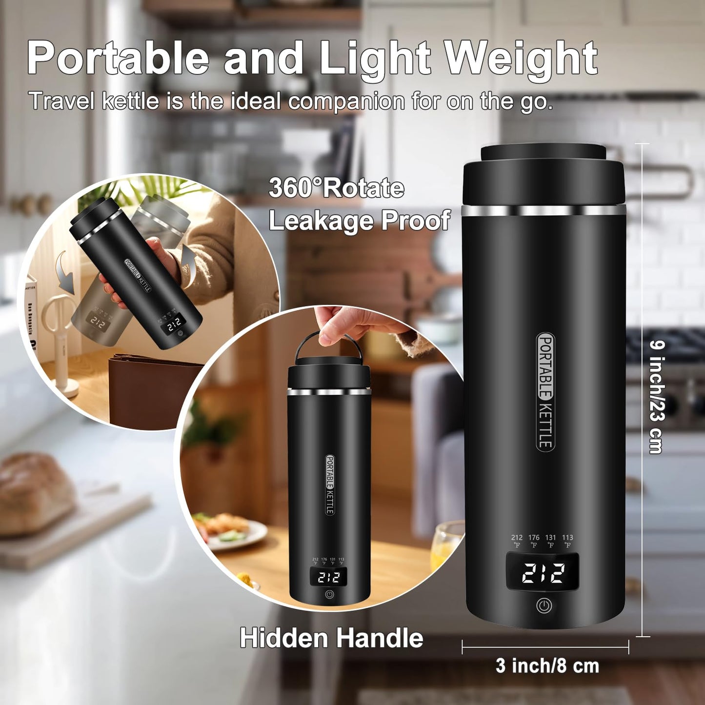 Travel Kettle Small Tea Kettle Coffee Mini Portable Electric Kettle with 4 Temperature Settings, Plug in 304 Stainless Steel Mini Travel Electric Kettle with Auto Shut-off(Black)