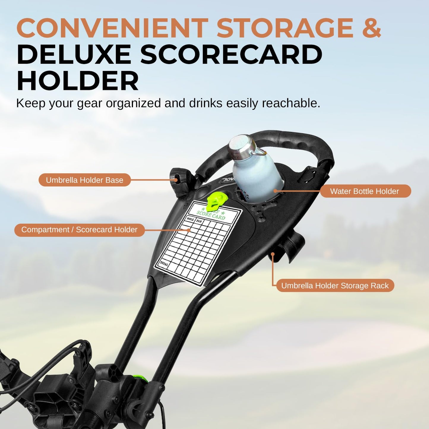 JOVIAL Junior 3-Wheel Golf Push Pull Cart – Lightweight Foldable Aluminum Frame with Deluxe Scorecard Holder, Padded Adjustable Handle, Bag Holder Straps, Quick Braking System & Compact Storage