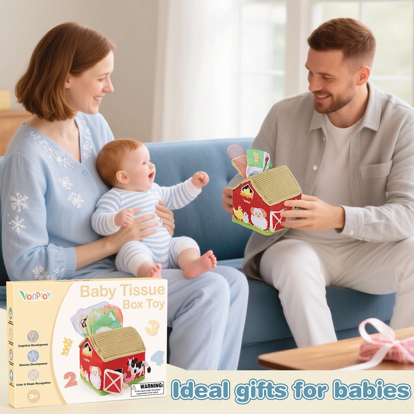 DINORUN Baby Toys 6 to 12 Months - Montessori Tissue Box Toys for Babies 6-12 Months - Infant Newborn Toddlers Sensory Magic Baby Tissue Box Educational High Contrast Toy Development STEM Toy Gift