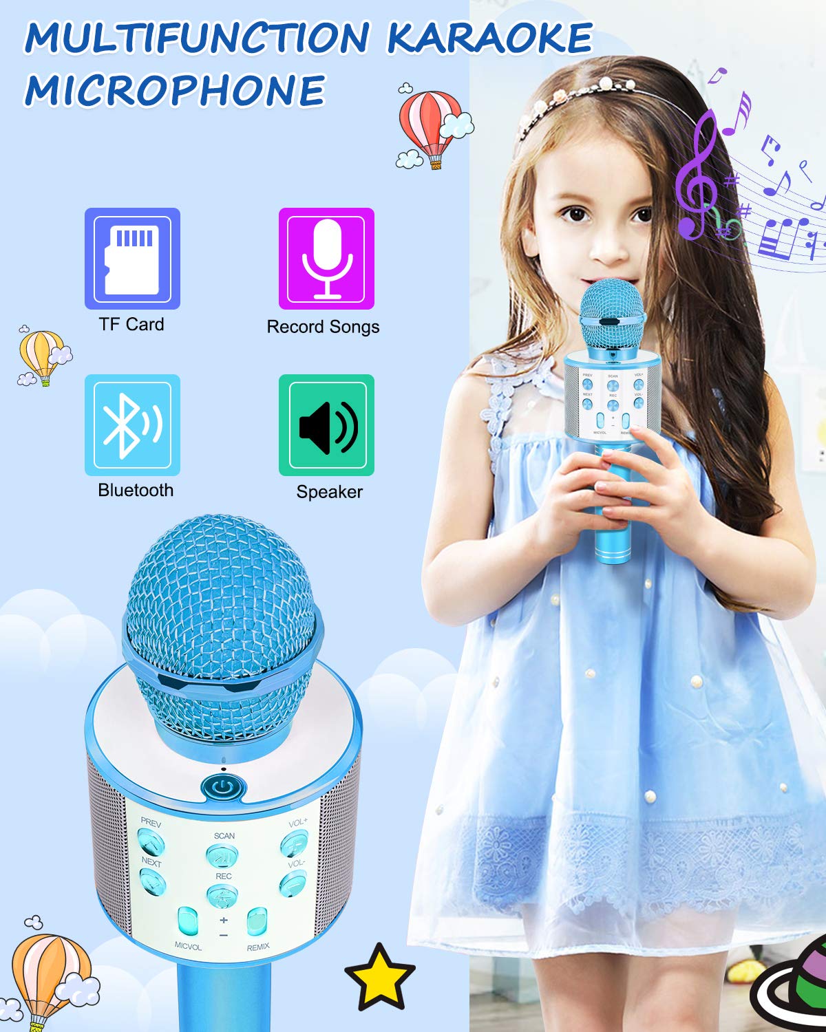 Dodosky Kids Toys Age 5 6 7 8 9 10, Karaoke Microphone for Kids Popular Toys for Girl Boy Age 5-12 Birthday Gifts for Teen Girls Boys Age 5-12 Party Gift for Girl Boy Age 4-12 - Blue