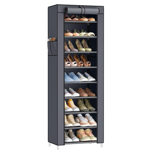 SONGMICS 10-Tier Shoe Rack, Shoe Storage Cabinet with Dustproof Cover, Free-Standing Storage Organizer for Closet, Entryway, Hold 20 Pairs of Shoes, for Sneakers, High Heels, Gray URXJ034GN02