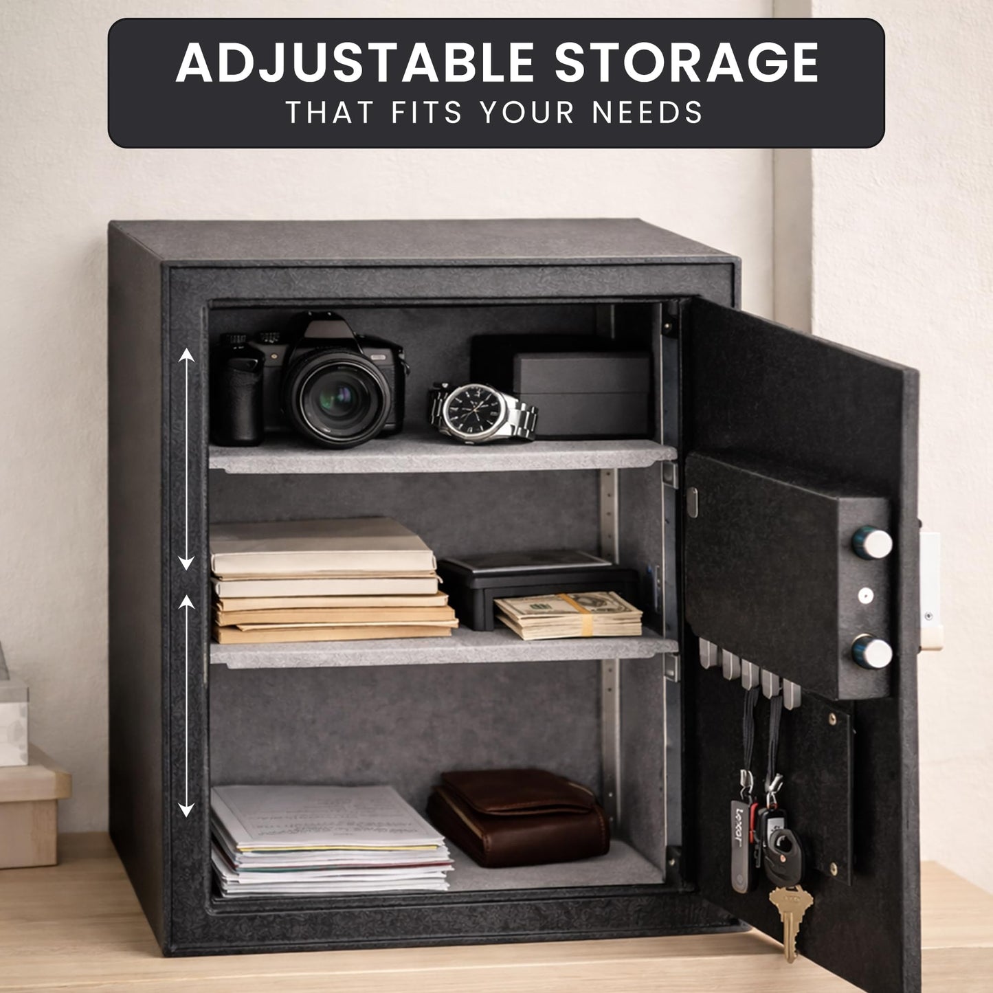 Viking Security Safe Large Biometric Safe – Quick-Access Fingerprint, PIN & Key Entry, Heavy-Duty Steel with Anti-Pry Door, Adjustable Shelves, Interior LED Light VS-50BLX