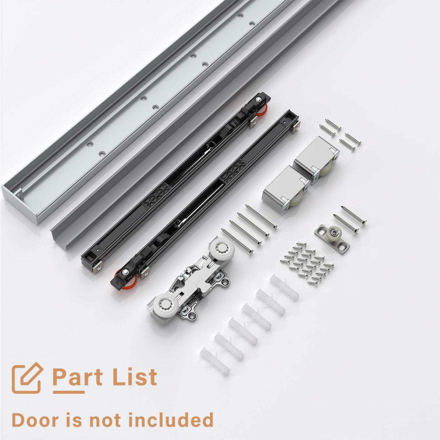 FINOSEN 42inch Concealed Sliding Barn Door Hardware with Soft Close Mechanism, Wall Mount System, Fit MIN Opening Width 34in, Invisible Floor Track, Aluminum(Door is not Included)
