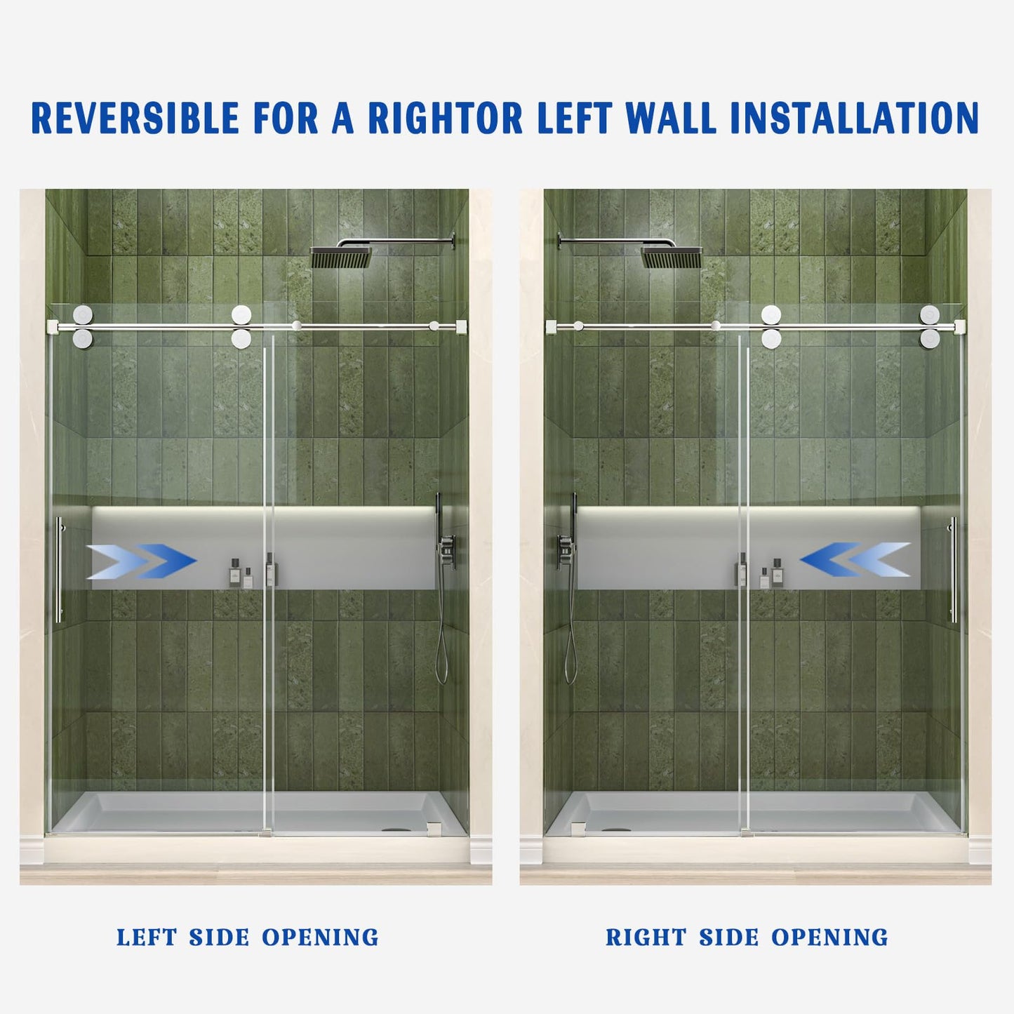 Mainzel Frameless Sliding Shower Door, 56-60" W × 76" H, Shower Glass Door, SGCC-Certified 3/8" (10 mm) Tempered Glass, Double Sided Easy Clean,Walk-in Shower Door, Minimalist Style, Silver
