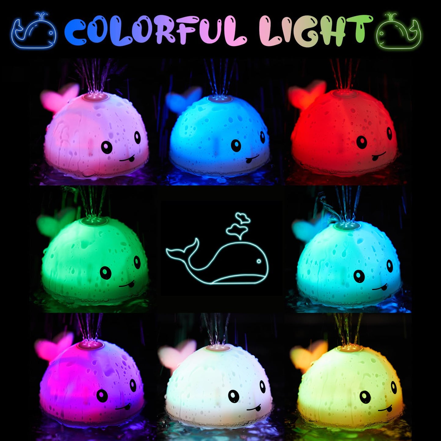 ANGGIKO Baby Bath Toys, Pool Water Toys for Babies, Toddler Bath Toys for Kids Ages 1-3, 1 Year Old Boy Girl Gift Light Up Whale Bath Toy Sprinkler, Baby 6-12-18 Months Bathtub Outdoor Water Table Toy