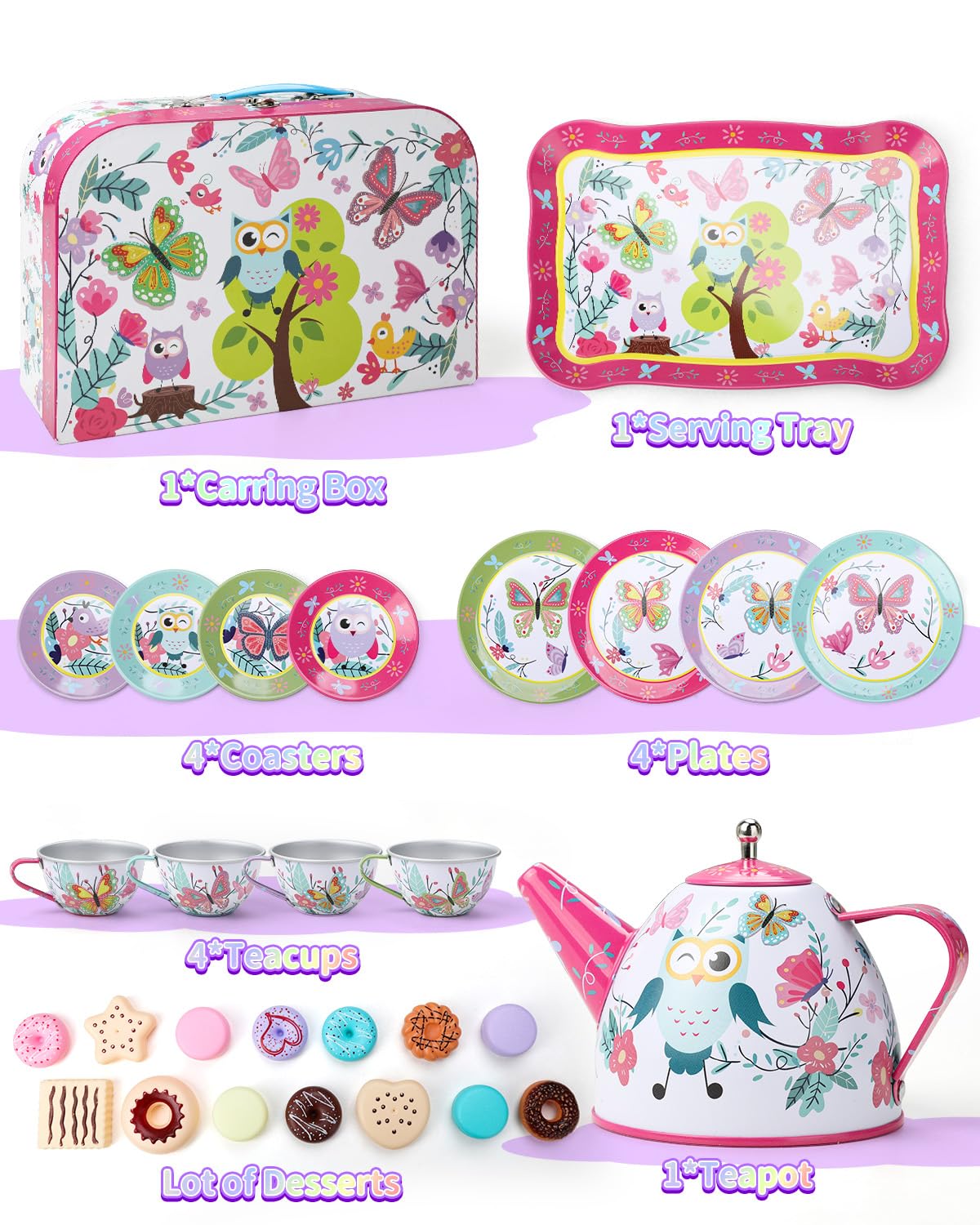 KONYXALU Updated Princess Tea Party Set for Little Girls & Boys - Toddler Tea Set with Dessert & Carrying Case- Immersive Tea Culture Discovery Set -Learn & Play Kids Tea Sets - Ultimate Gift Choice