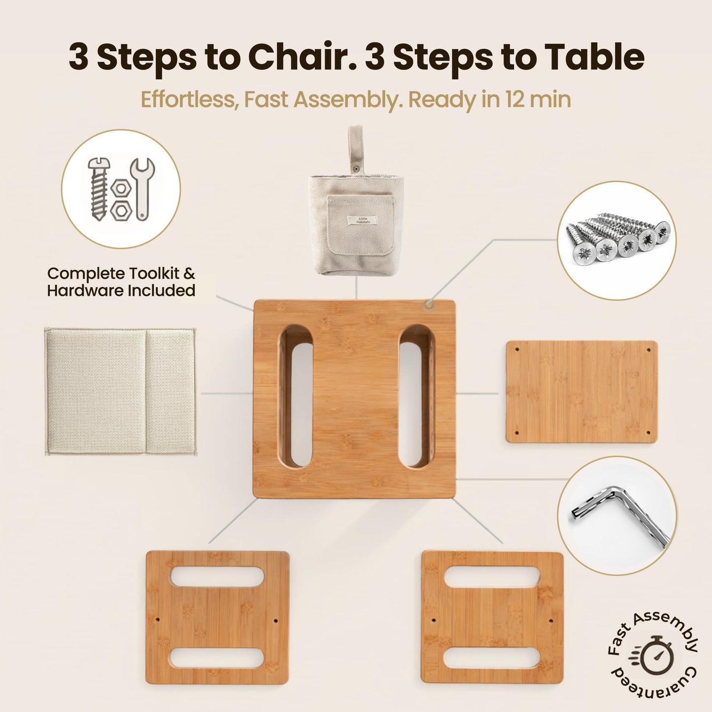 Little Habitats Montessori Weaning Table & Chair Set – Kids Desk & Activity Table with Flip Chair, Removable Cushion, Hanging Pouch & Toy, Convertible, Indoor/Outdoor Toddler Dining, Play & Learning