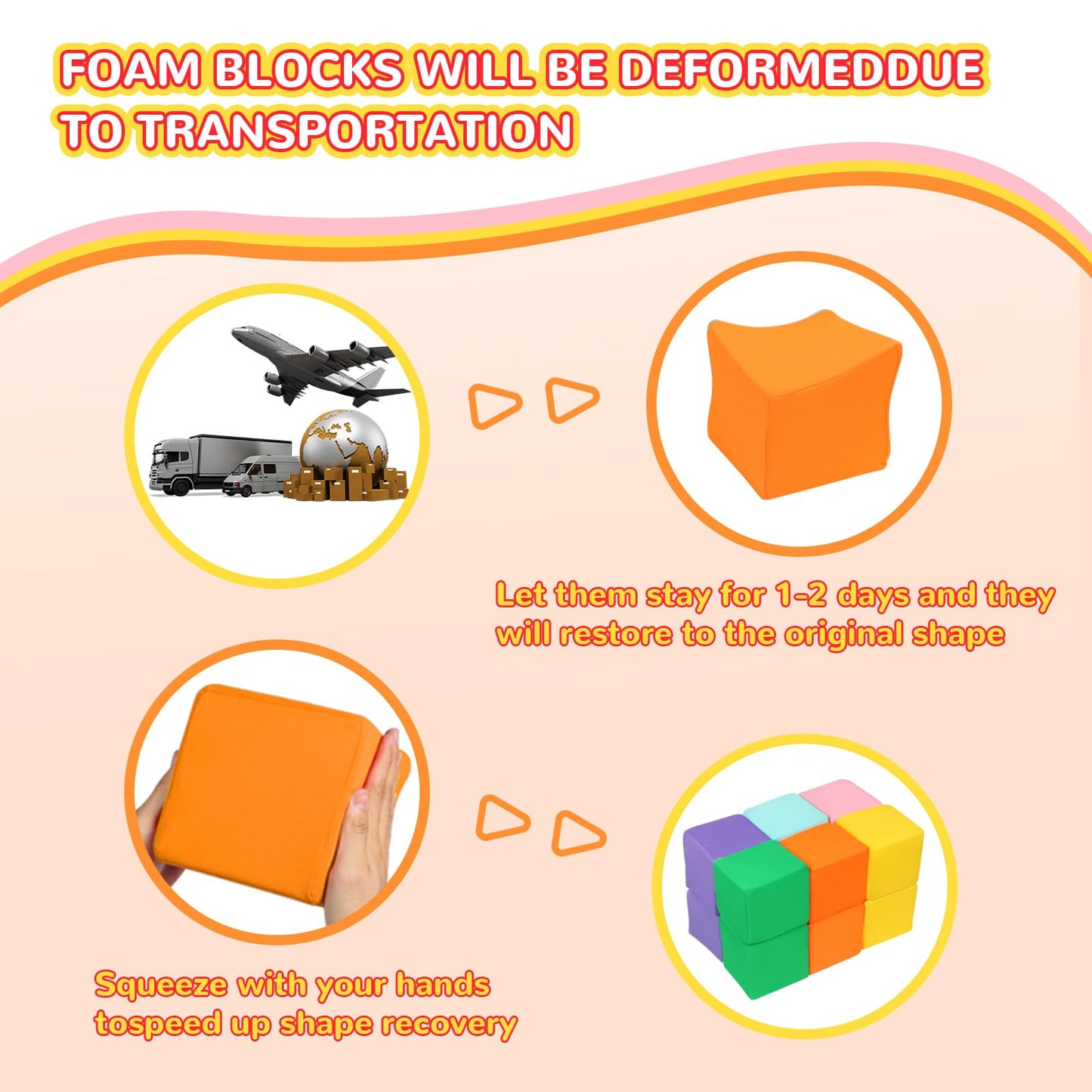 Foam Blocks for Toddlers, 12 PCS Soft Building Blocks for Kids, Large Foam Cubes Colourful Stacking Block Sets - Throw & Play Toys with Washable Cover(Pink, Light Blue, Yellow, Orange, Green, Purple)