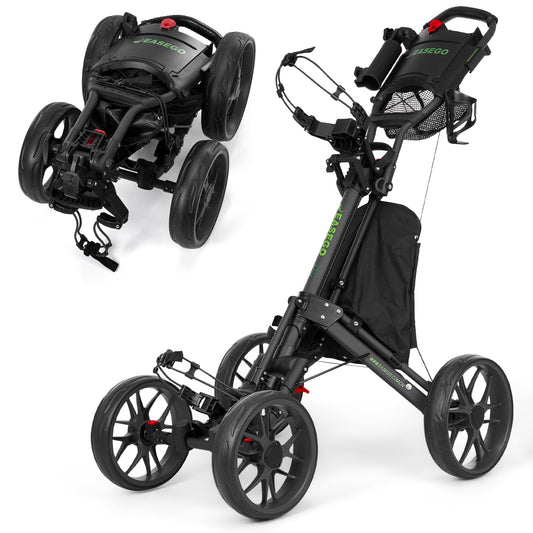EASEGO Golf Push Cart 4 Wheel : Golf Walking Carts with Phone Holder/Cup Holder/Umbrella Holder/Foot Brake/Cooler Basket 4 Wheel Superlite Golf Pull Cart All-Terrain Golf Caddy Carts(Black)